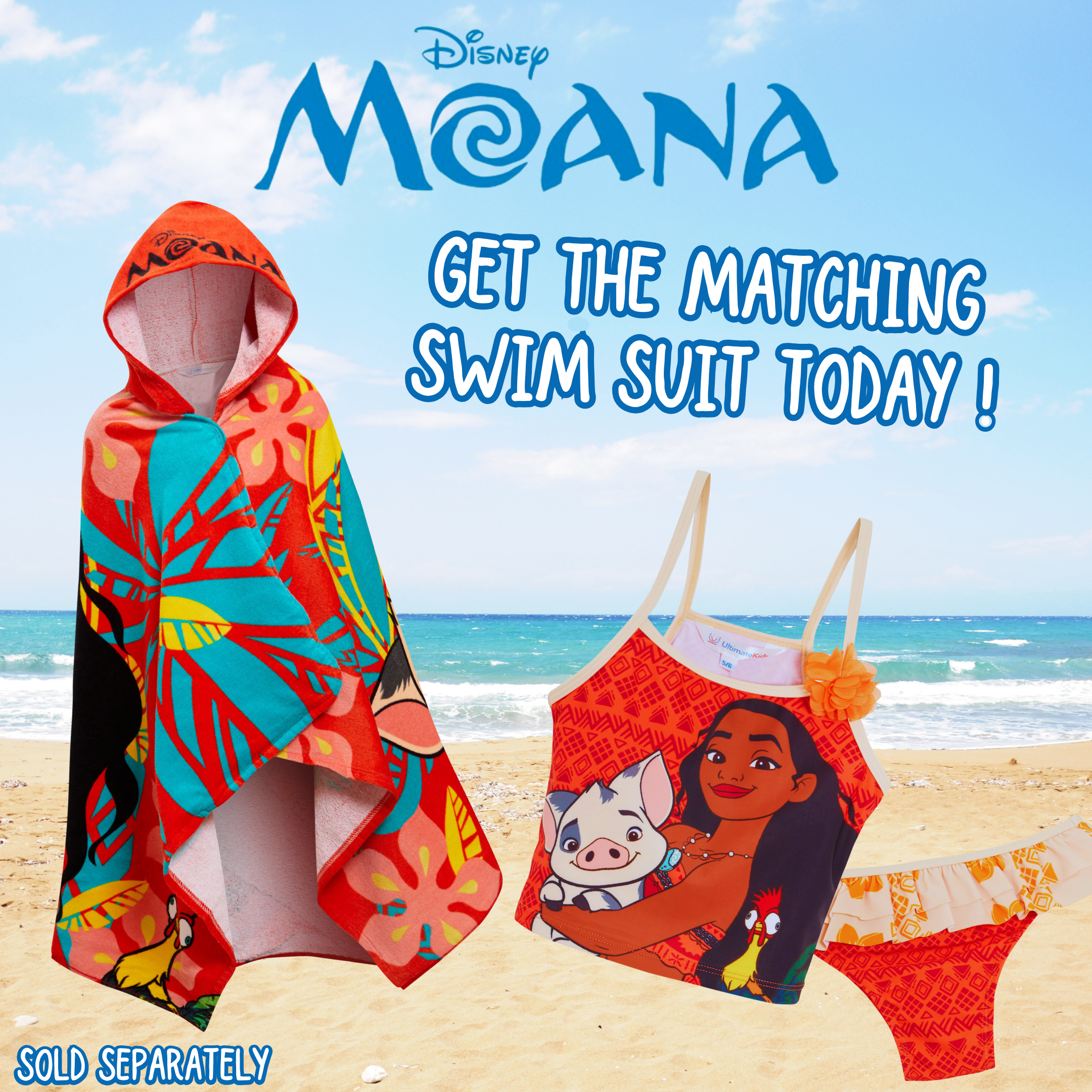 Disney Moana Hooded Towel Girls Poncho Kids Beach Towel Bath Towel Swimming Wrap