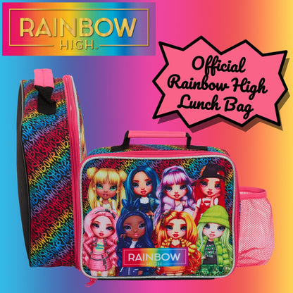 Rainbow High Lunch Bag with Bottle Holder Girls School Insulated Cooler Lunchbox