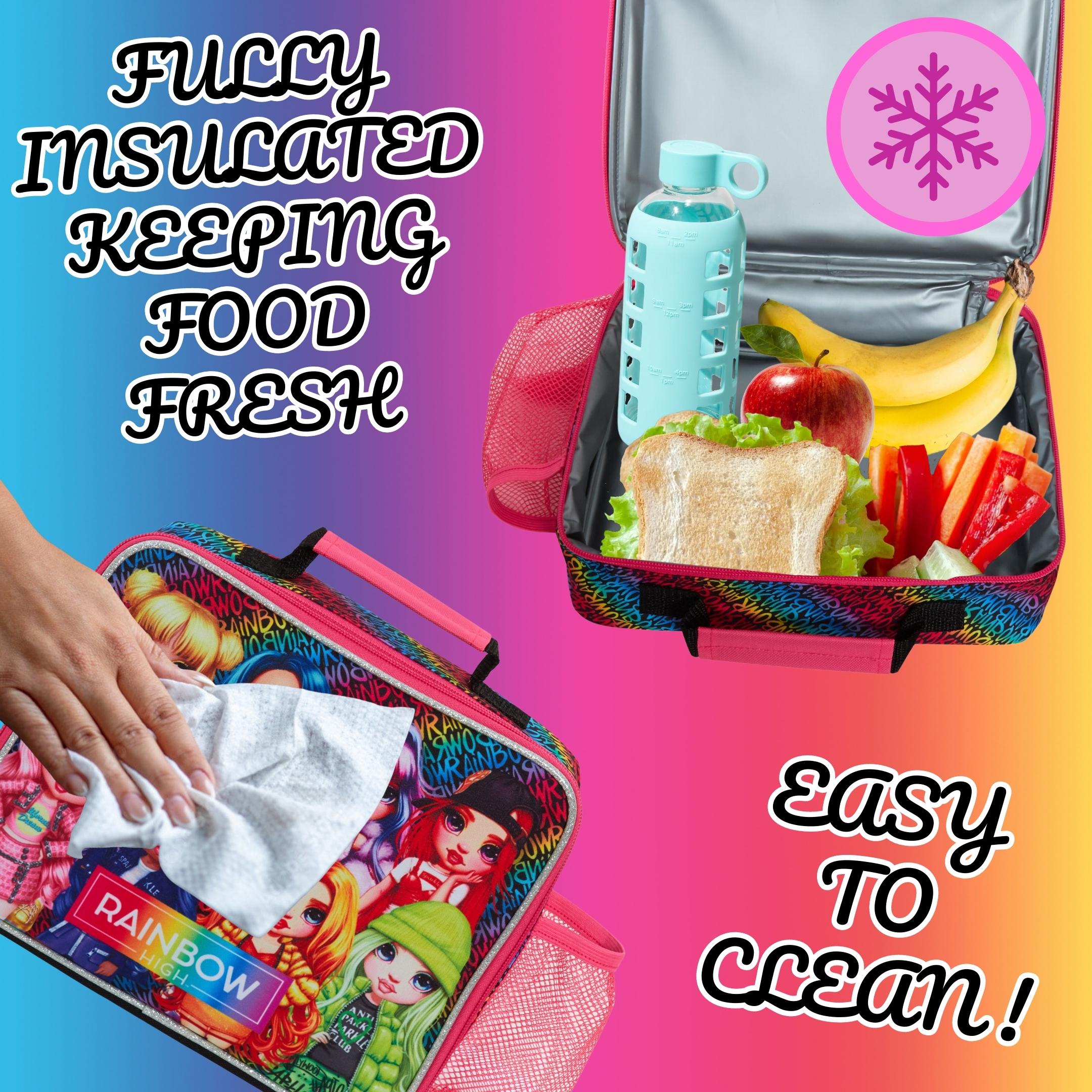 Rainbow High Lunch Bag with Bottle Holder Girls School Insulated Cooler Lunchbox