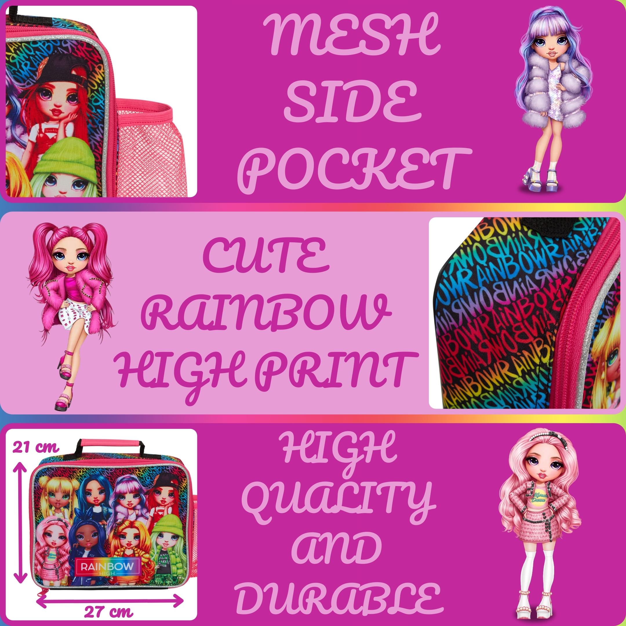 Rainbow High Lunch Bag with Bottle Holder Girls School Insulated Cooler Lunchbox