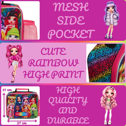 Rainbow High Lunch Bag with Bottle Holder Girls School Insulated Cooler Lunchbox