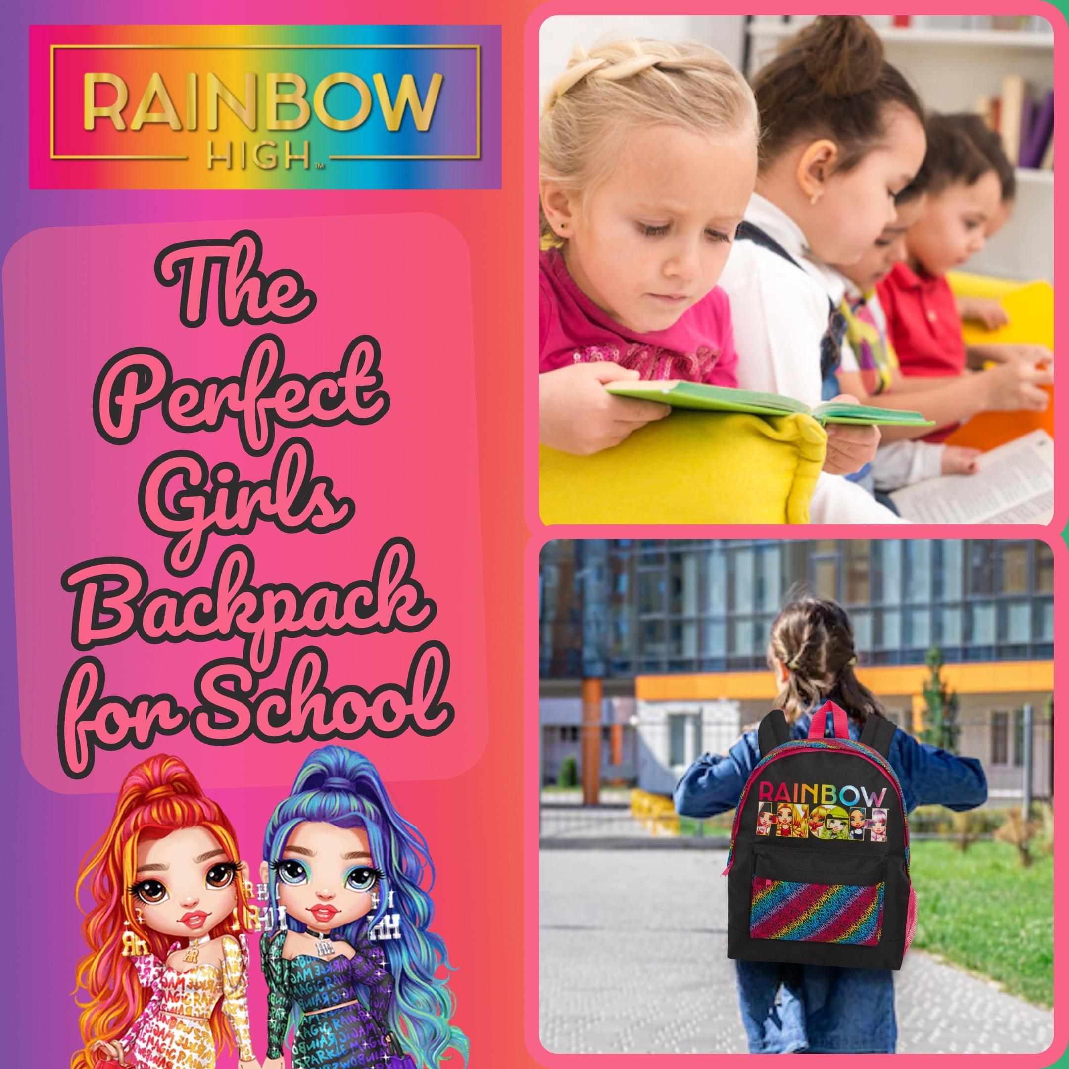 Rainbow High Backpack for Girls School Bag Large Rucksack Lunch Book Travel Bag