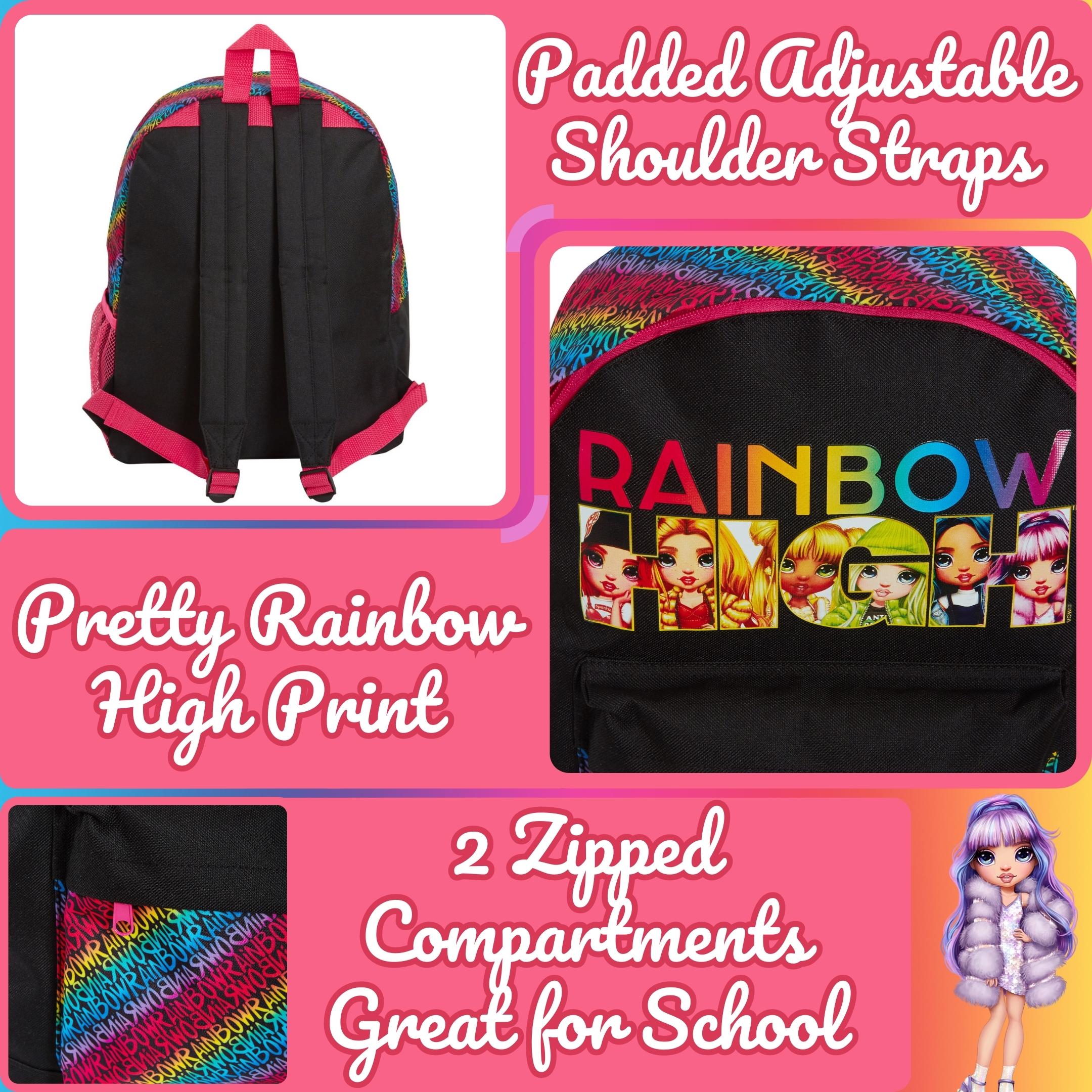 Rainbow High Backpack for Girls School Bag Large Rucksack Lunch Book Travel Bag