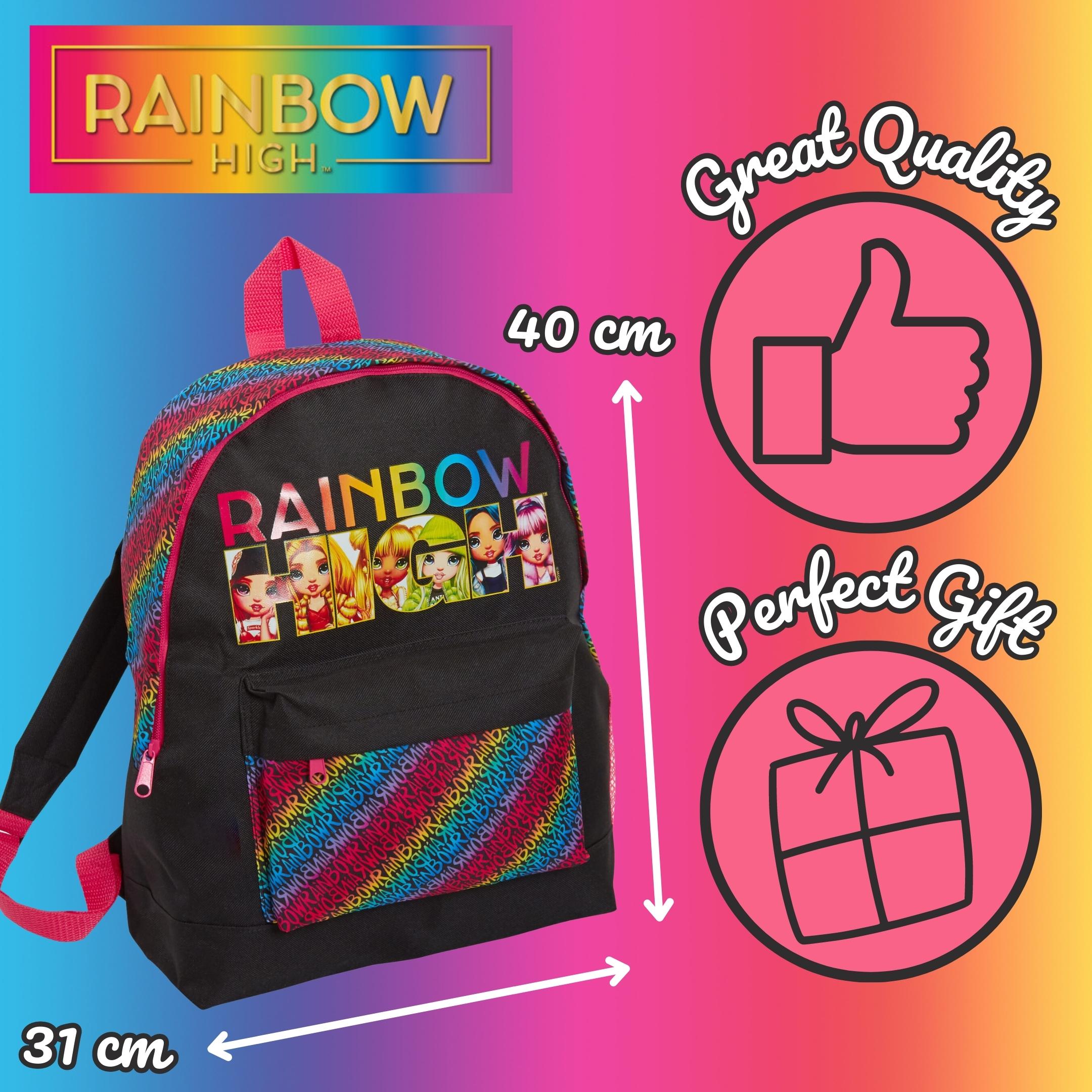Rainbow High Backpack for Girls School Bag Large Rucksack Lunch Book Travel Bag