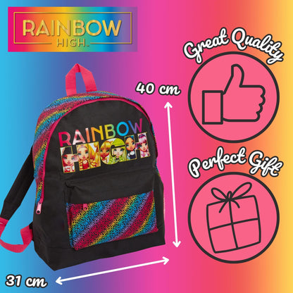 Rainbow High Backpack for Girls School Bag Large Rucksack Lunch Book Travel Bag