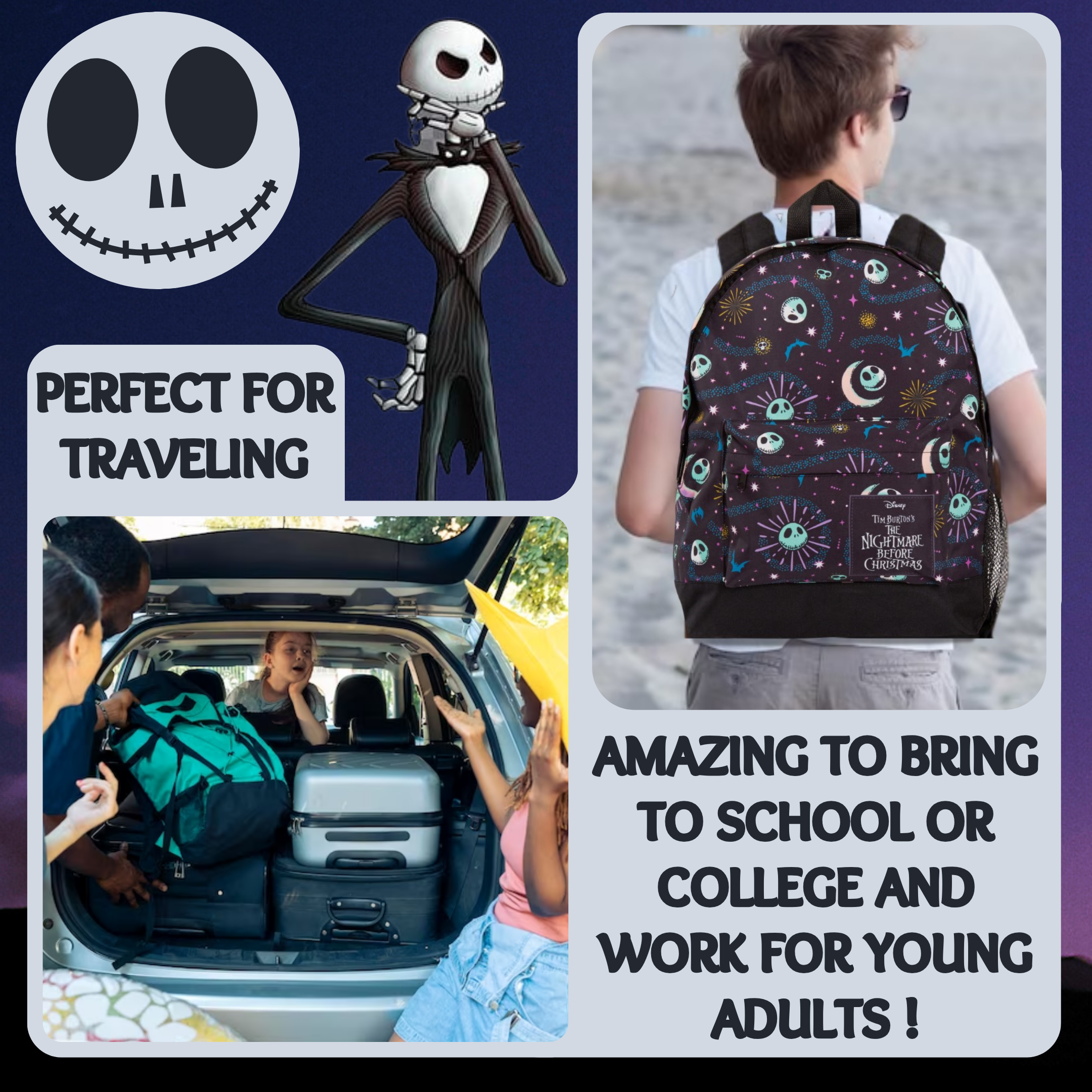 The Nightmare Before Christmas Backpack Kids Adults Jack Skellington School Bag