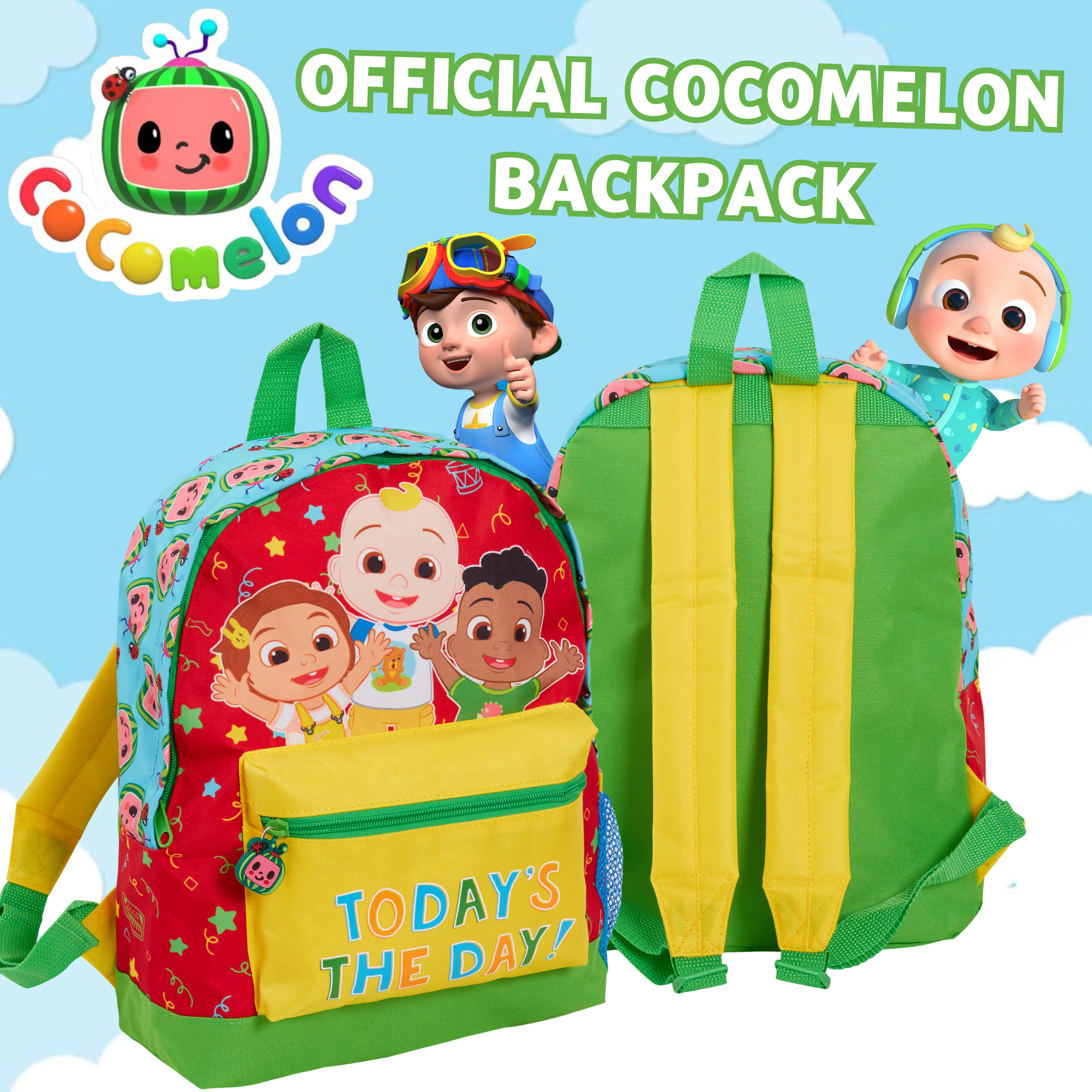 Boys Girls Cocomelon Backpack Kids Character Nursery Rucksack Travel Lunch Bag
