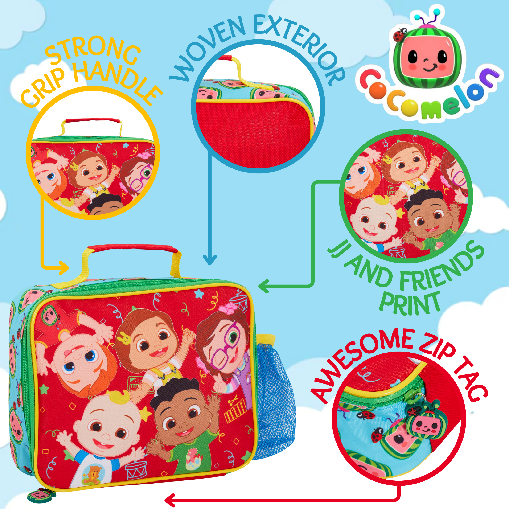 Cocomelon Lunch Bag with Bottle Holder Unisex JJ Lunch Box Nursery Cooler Bag