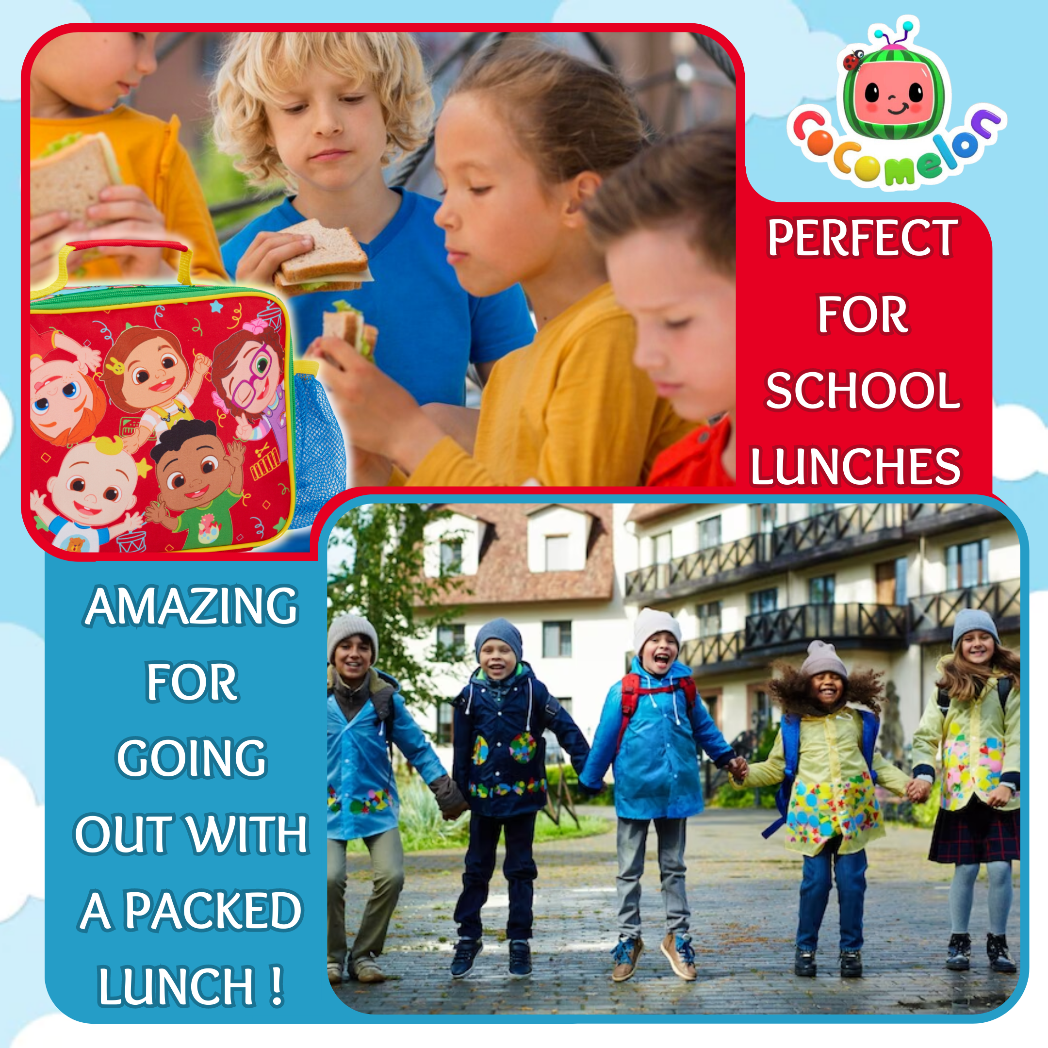 Cocomelon Lunch Bag with Bottle Holder Unisex JJ Lunch Box Nursery Cooler Bag
