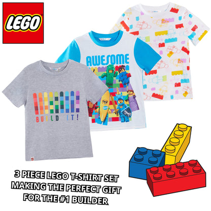 Kids 3 Pack Lego T-Shirts Boys Girls Official Lego Multipack Tops Summer Tees