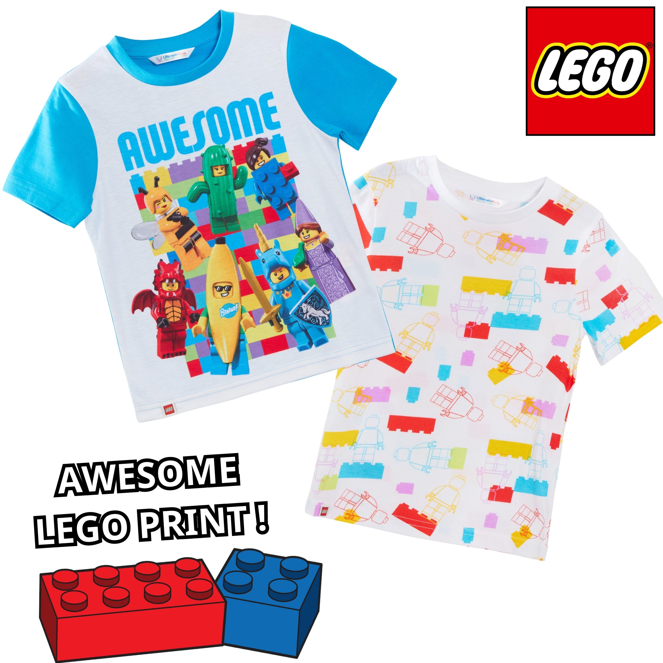Kids 3 Pack Lego T-Shirts Boys Girls Official Lego Multipack Tops Summer Tees