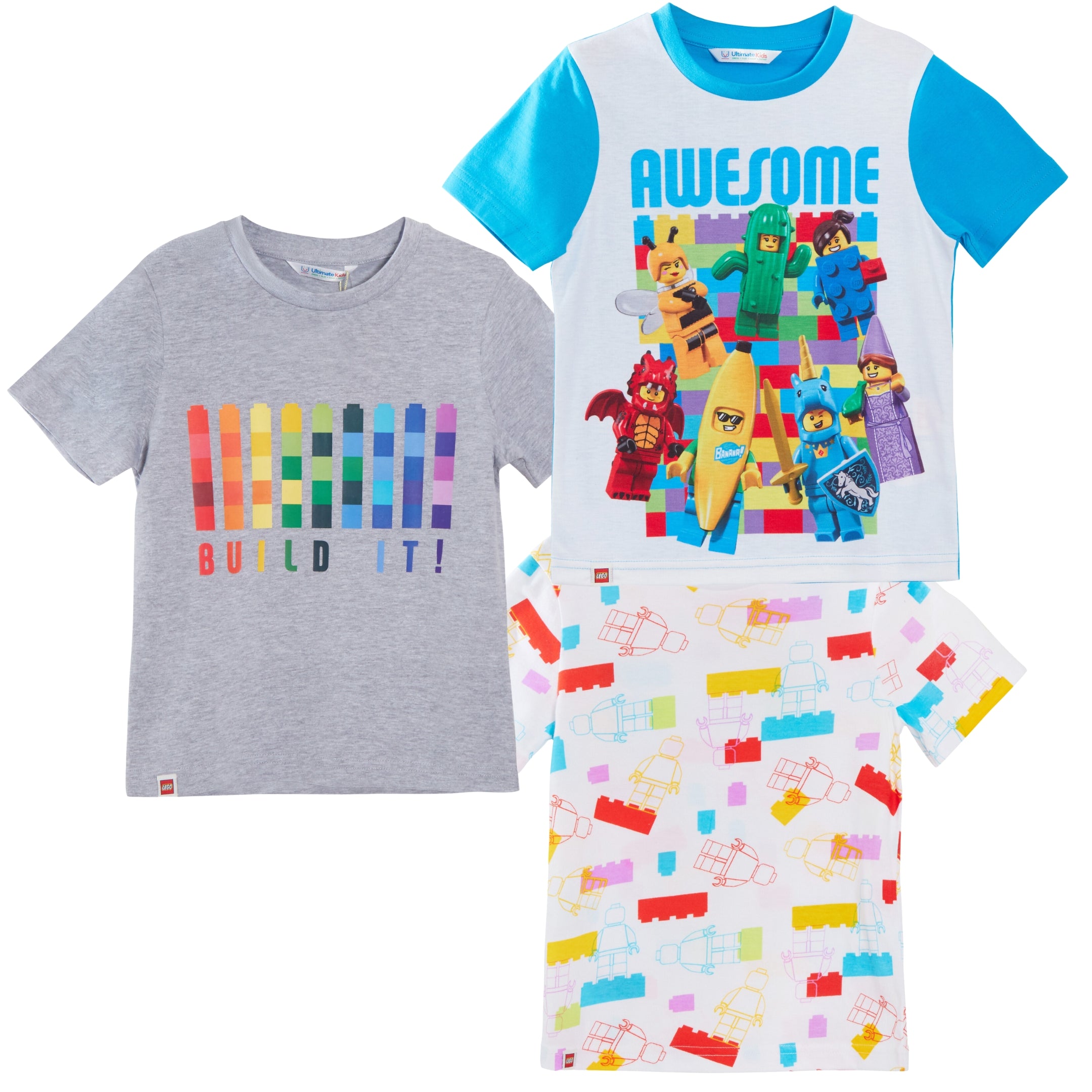 Kids 3 Pack Lego T-Shirts Boys Girls Official Lego Multipack Tops Summer Tees