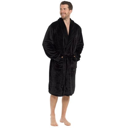 Mens Luxury Fleece Robe With Satin Trim Collar Mens Dressing Gown Housecoat Gift