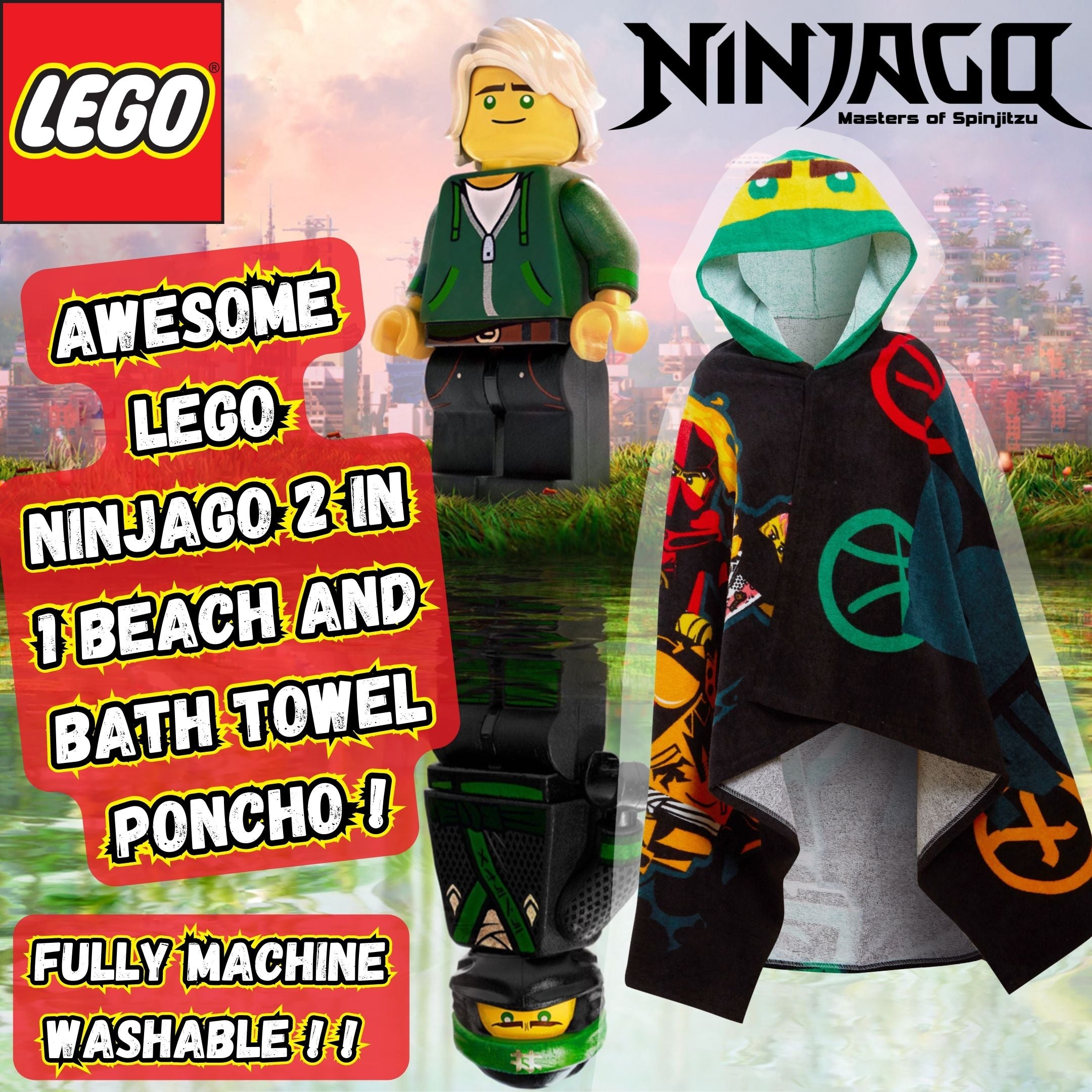 LEGO Ninjago Hooded Towel Kids LEGO Poncho Beachtowel Bath Towel Swimming Wrap
