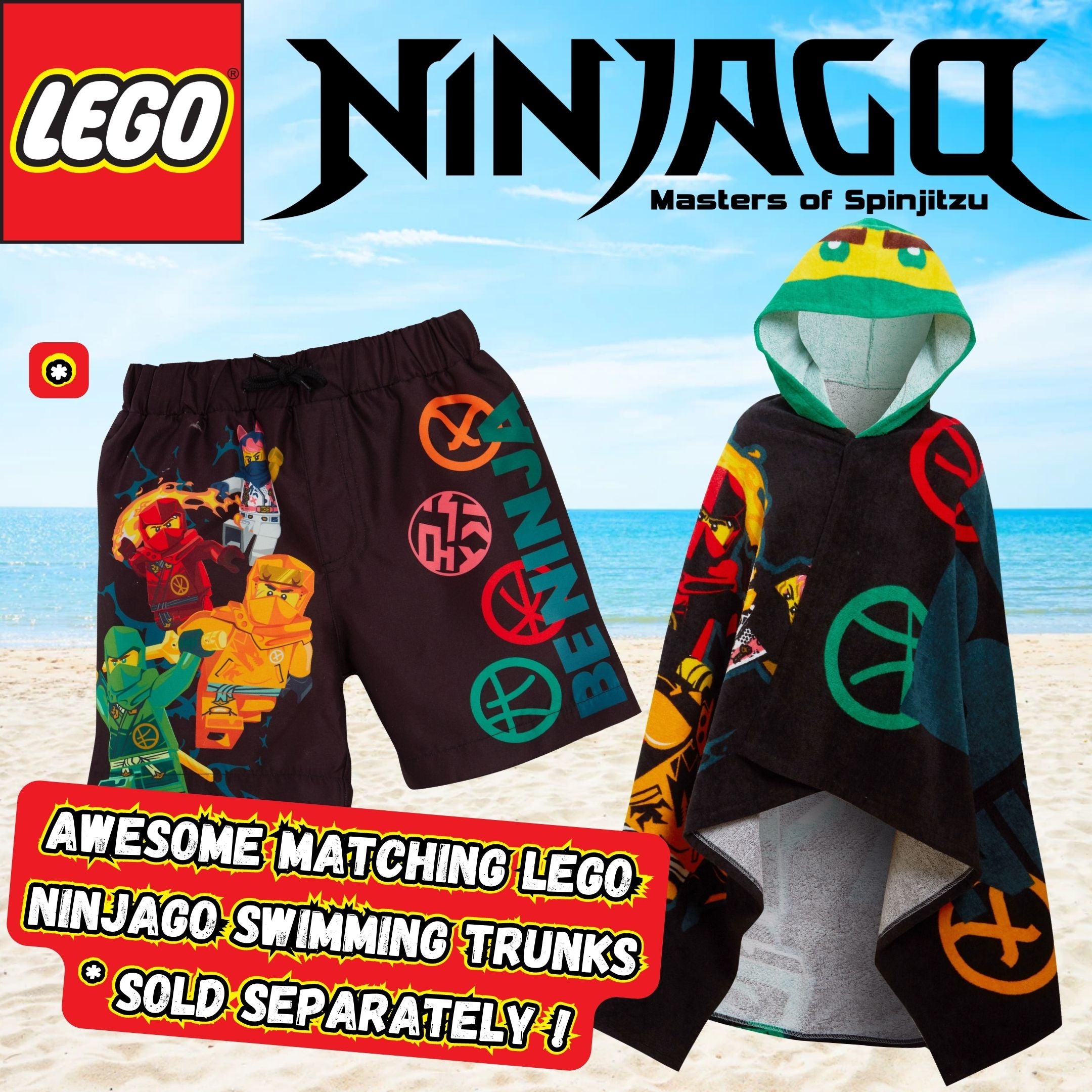 LEGO Ninjago Hooded Towel Kids LEGO Poncho Beachtowel Bath Towel Swimming Wrap
