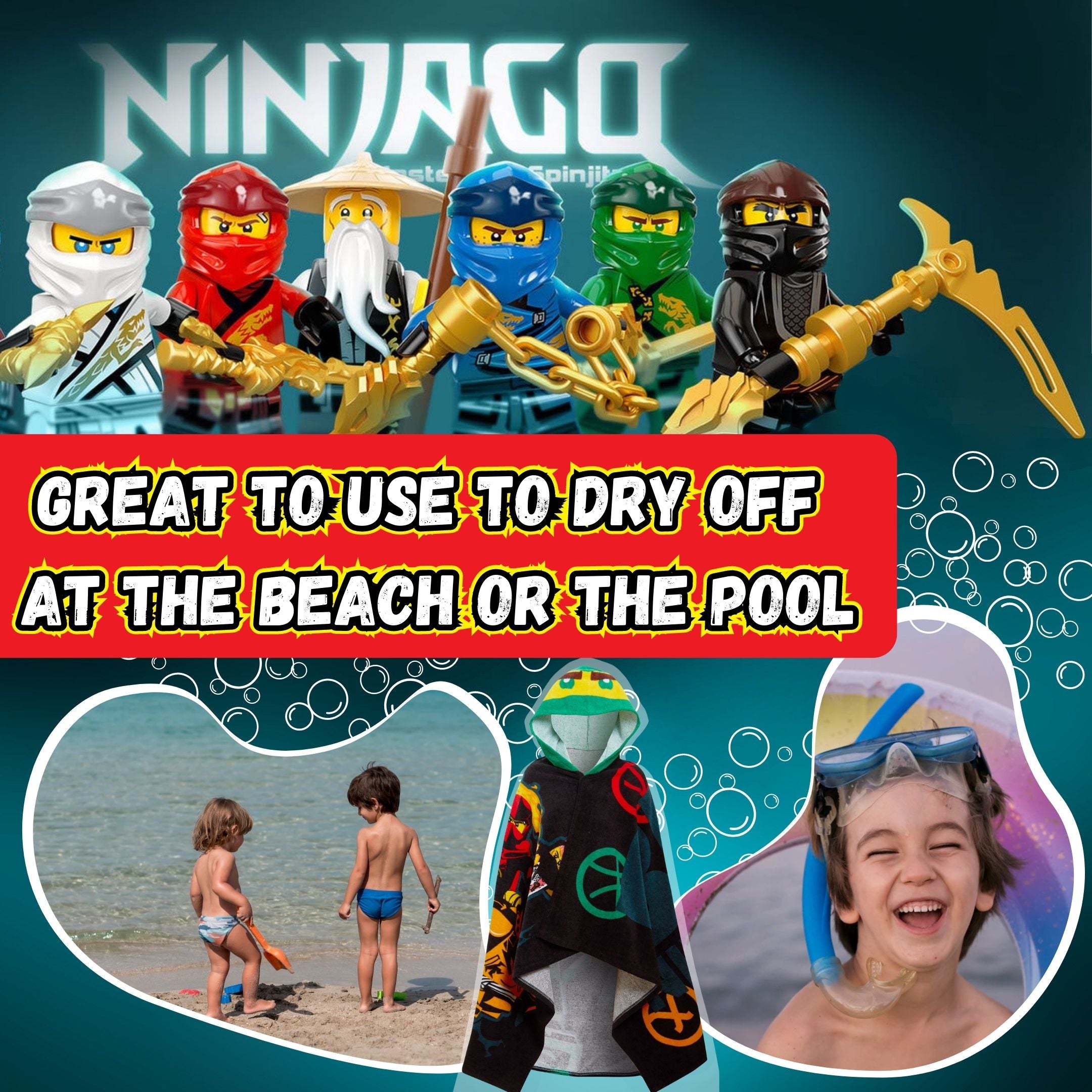 LEGO Ninjago Hooded Towel Kids LEGO Poncho Beachtowel Bath Towel Swimming Wrap