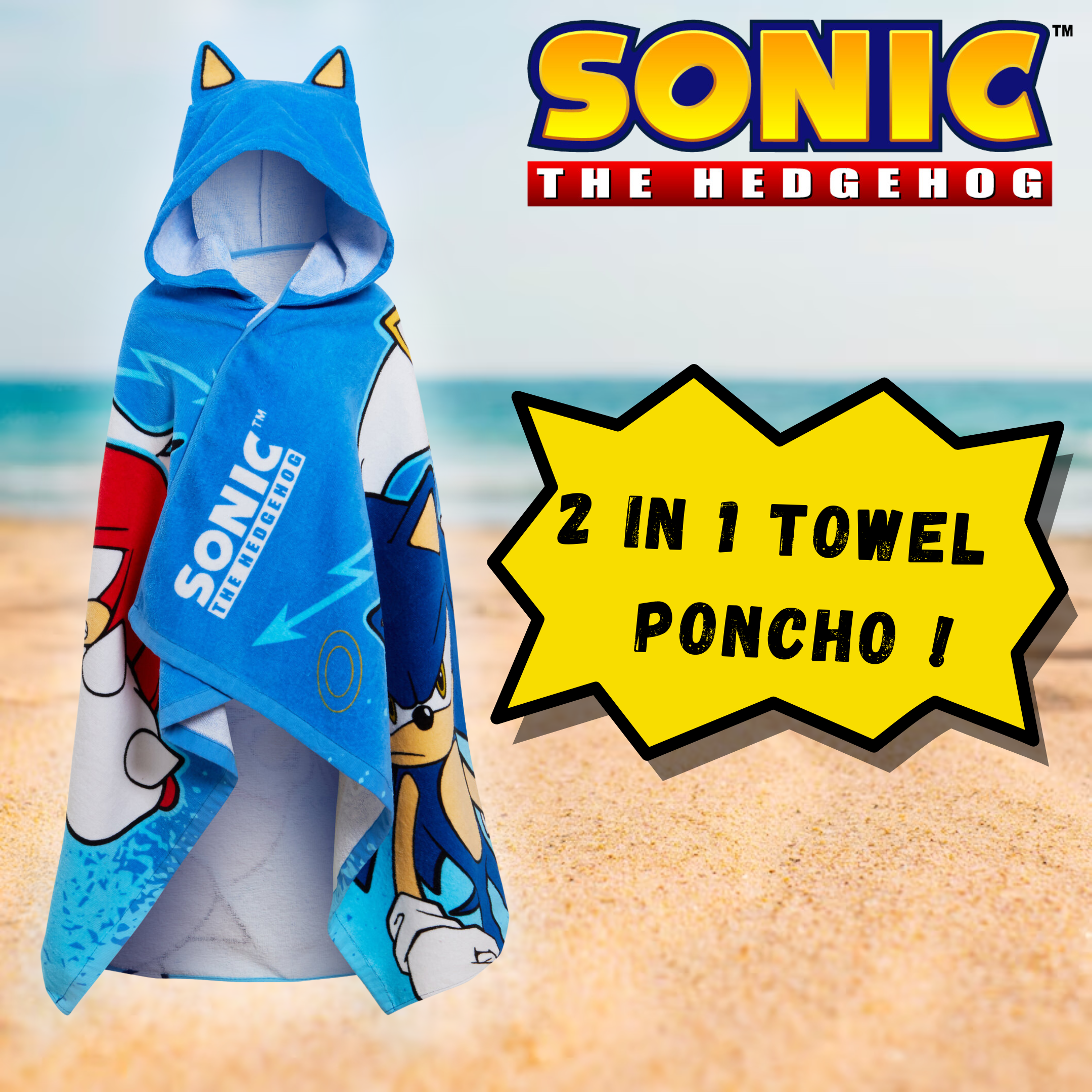 Sonic The Hedgehog Hooded Towel Kids Poncho Beachtowel Bath Towel Swimming Wrap