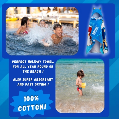 Sonic The Hedgehog Hooded Towel Kids Poncho Beachtowel Bath Towel Swimming Wrap