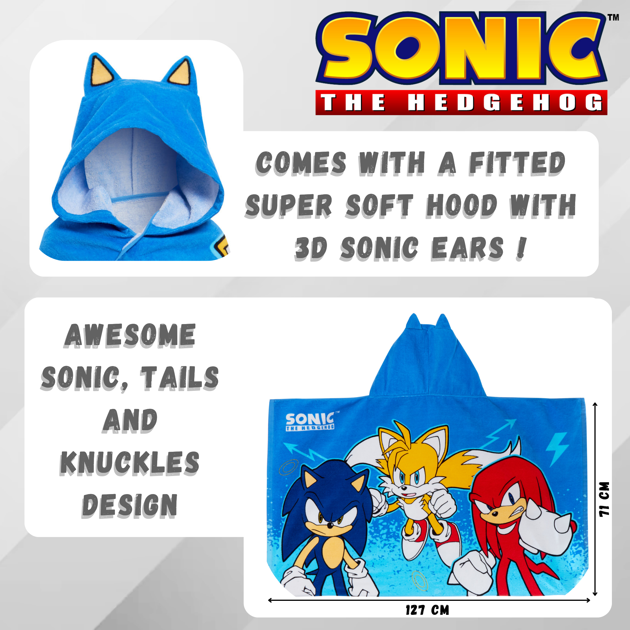 Sonic The Hedgehog Hooded Towel Kids Poncho Beachtowel Bath Towel Swimming Wrap
