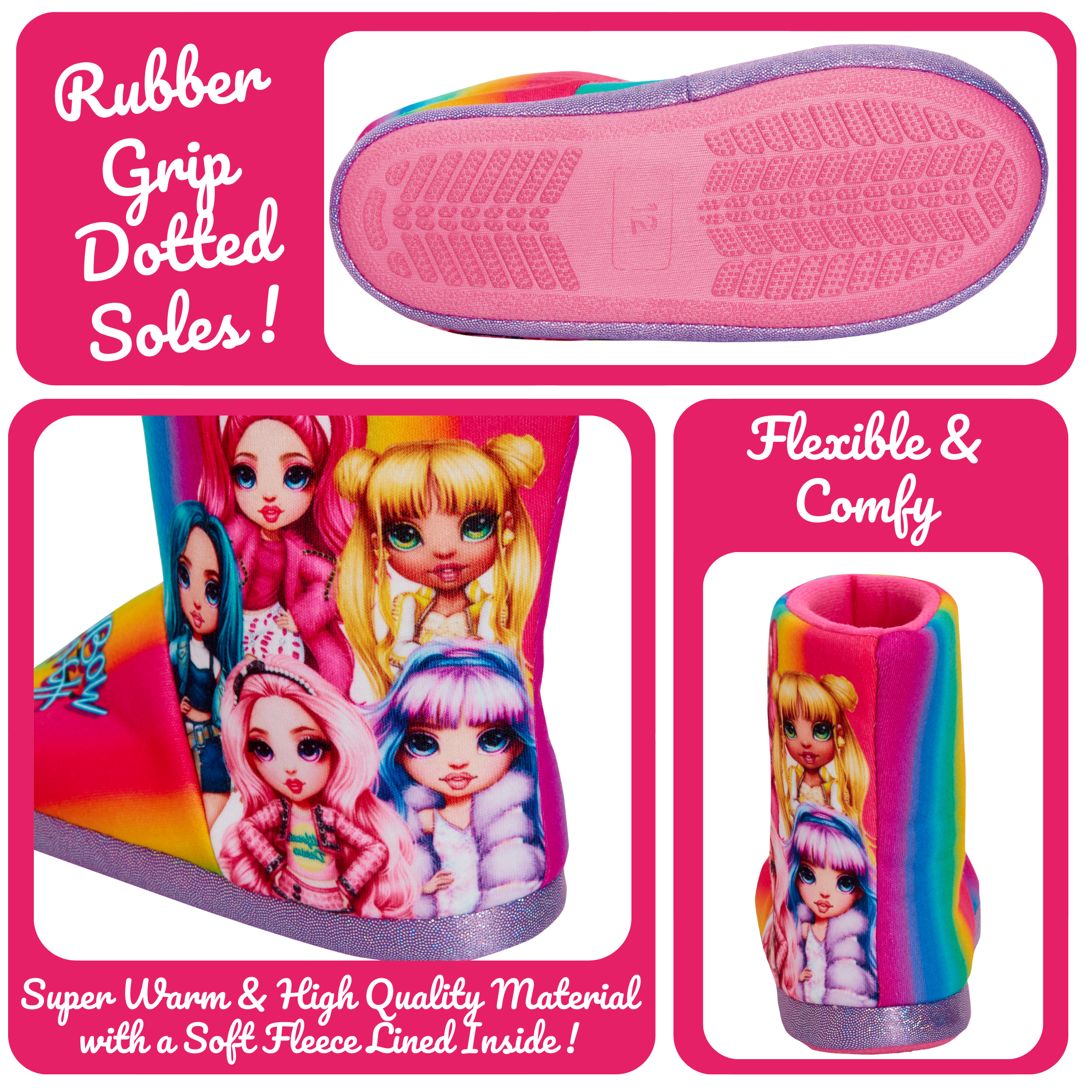 Girls Rainbow High Slipper Boots For Kids Slippers Fleece Booties House Shoes