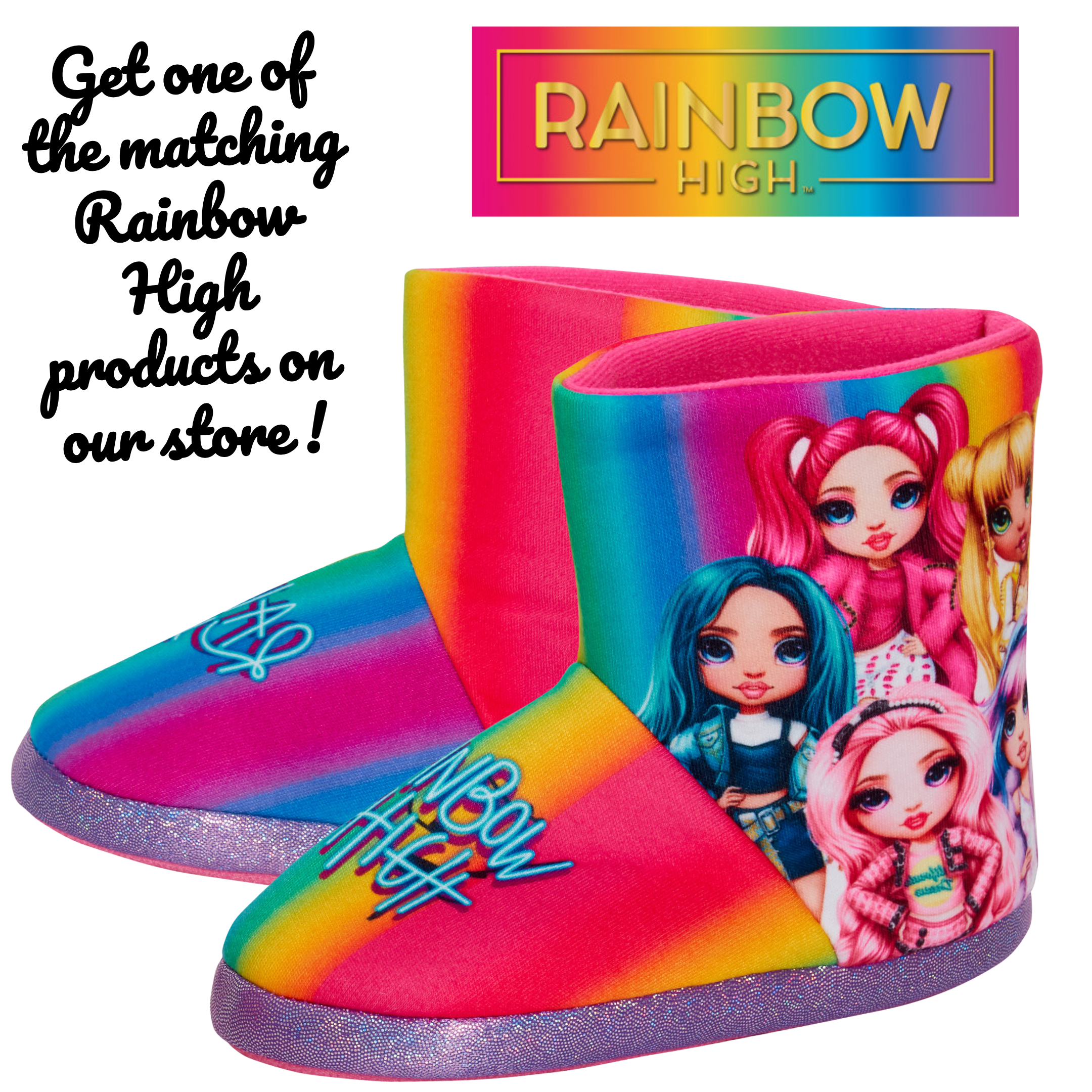 Girls Rainbow High Slipper Boots For Kids Slippers Fleece Booties House Shoes