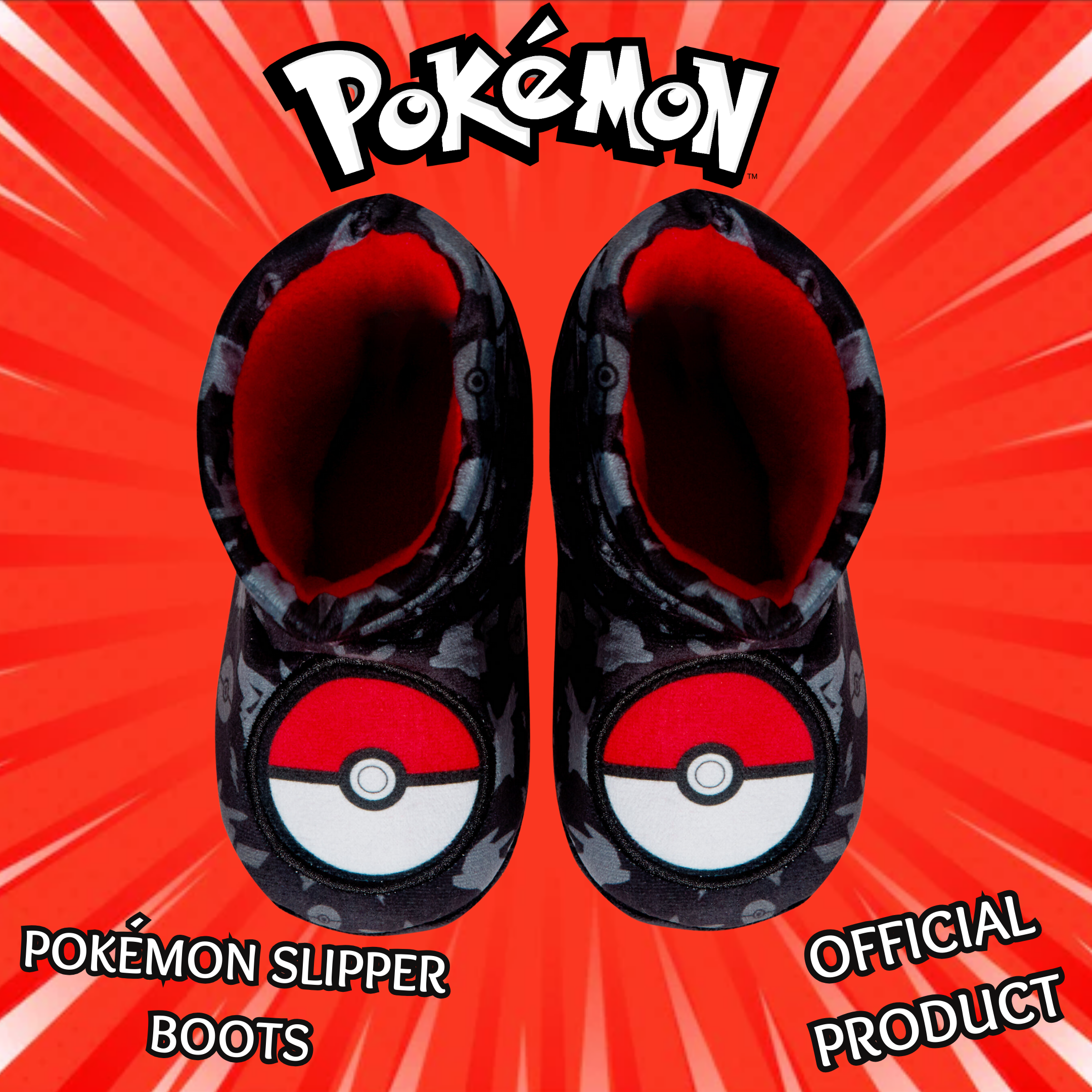 Pokemon Slipper Boots Kids Slippers Slouch Pokeball Gamer Fleece Slipper Socks
