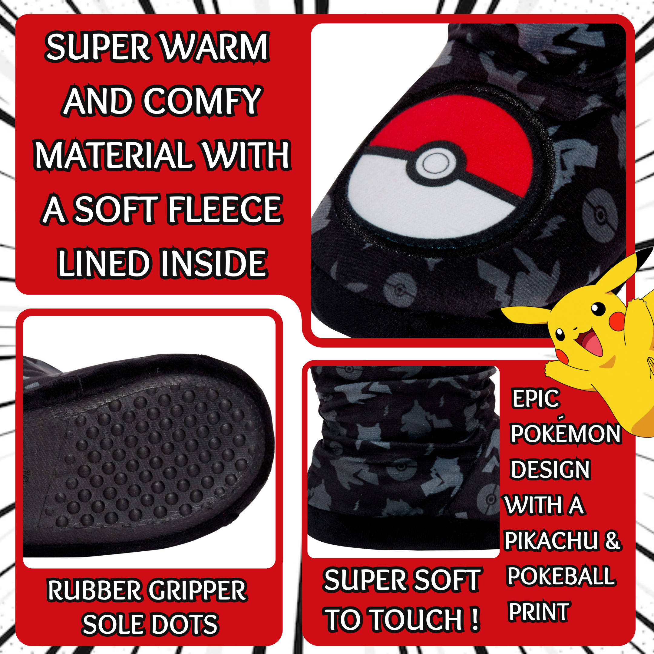 Pokemon Slipper Boots Kids Slippers Slouch Pokeball Gamer Fleece Slipper Socks