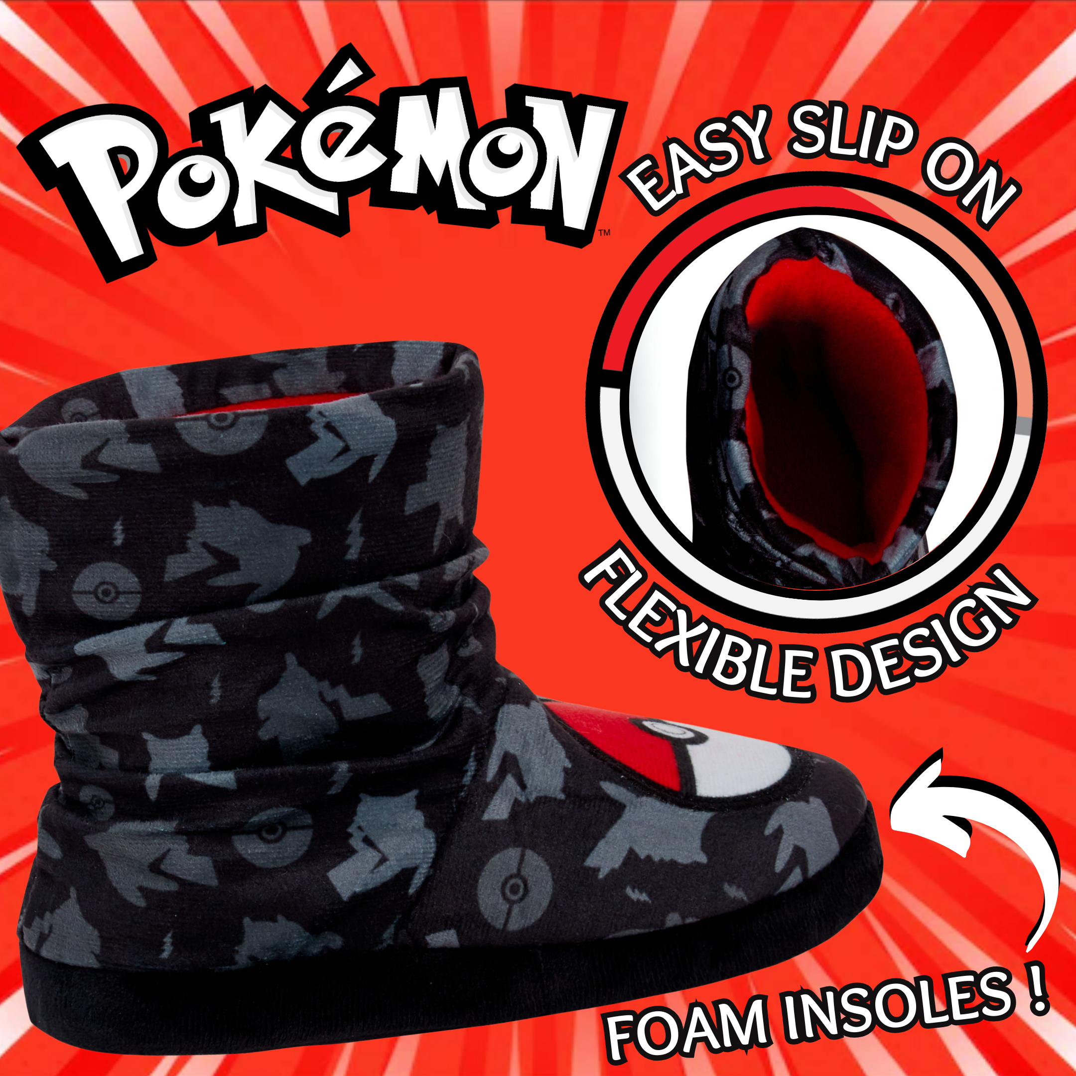 Pokemon Slipper Boots Kids Slippers Slouch Pokeball Gamer Fleece Slipper Socks
