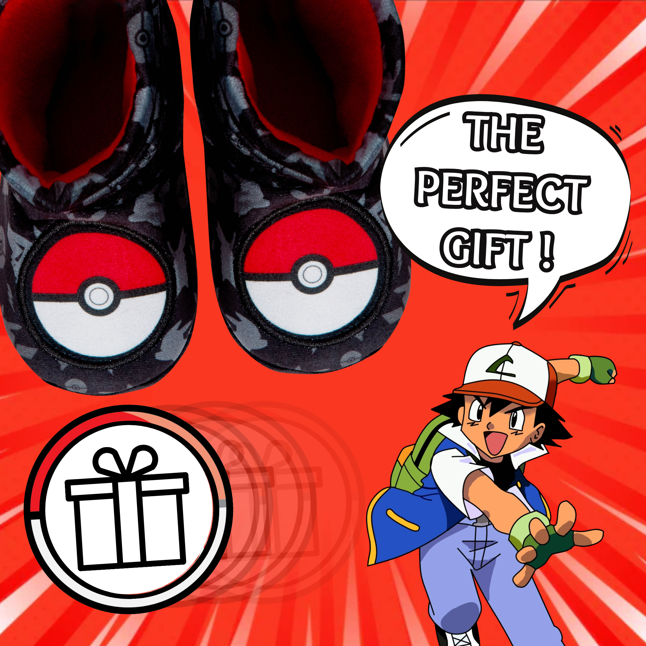 Pokemon Slipper Boots Kids Slippers Slouch Pokeball Gamer Fleece Slipper Socks
