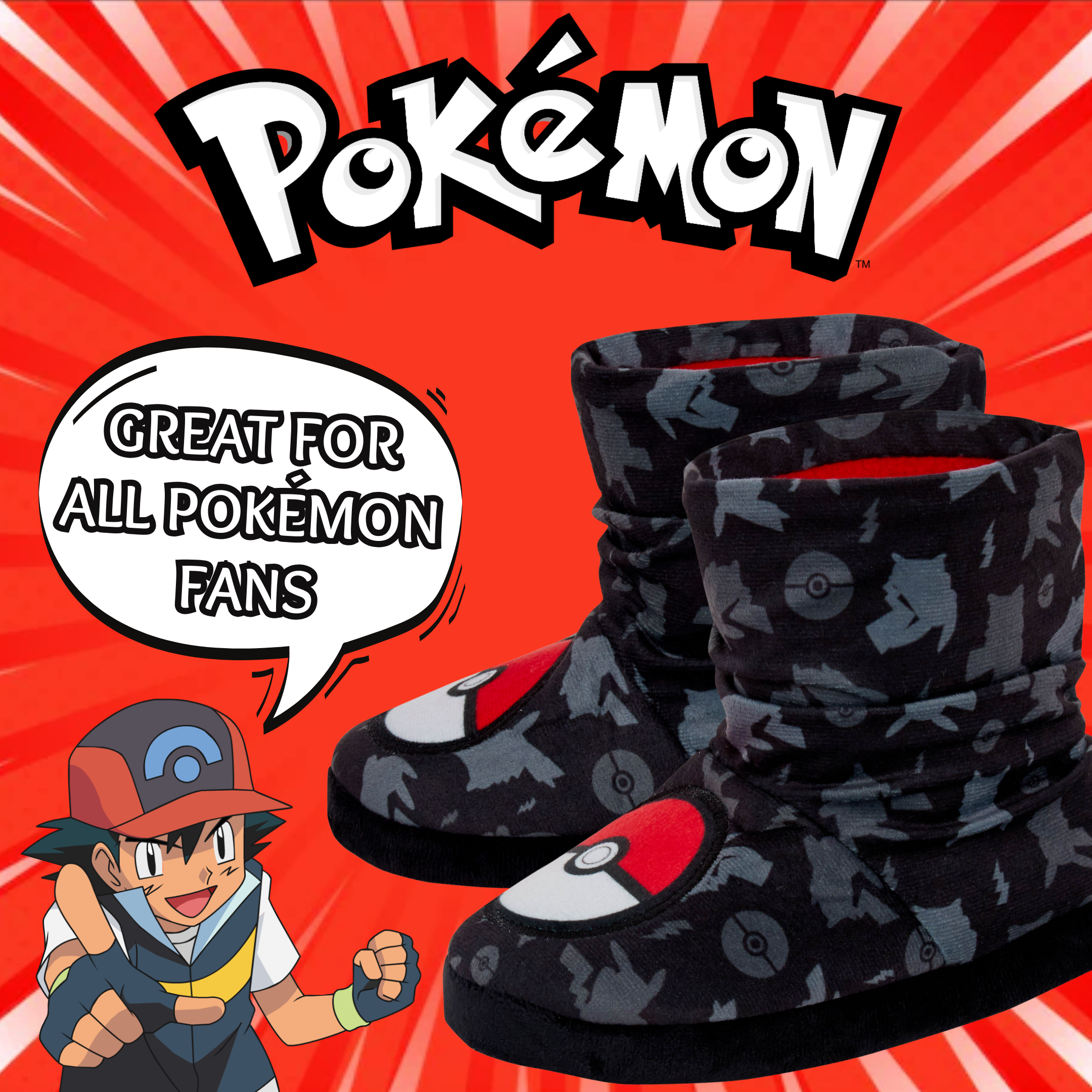 Pokemon Slipper Boots Kids Slippers Slouch Pokeball Gamer Fleece Slipper Socks
