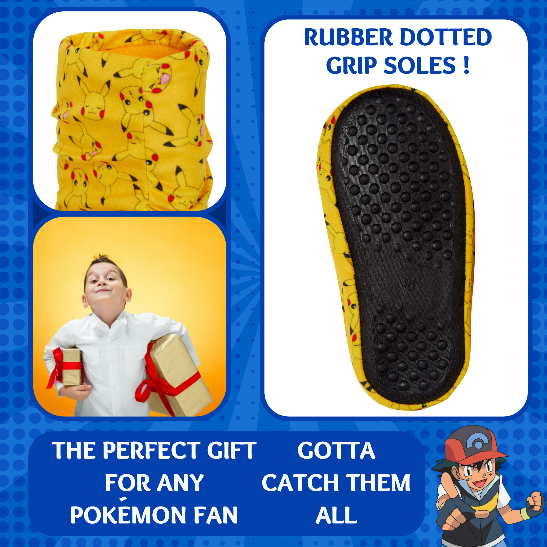 Pokemon Pikachu Slipper Boots Kids Slippers Slouch Gamer Fleece Slippers Socks