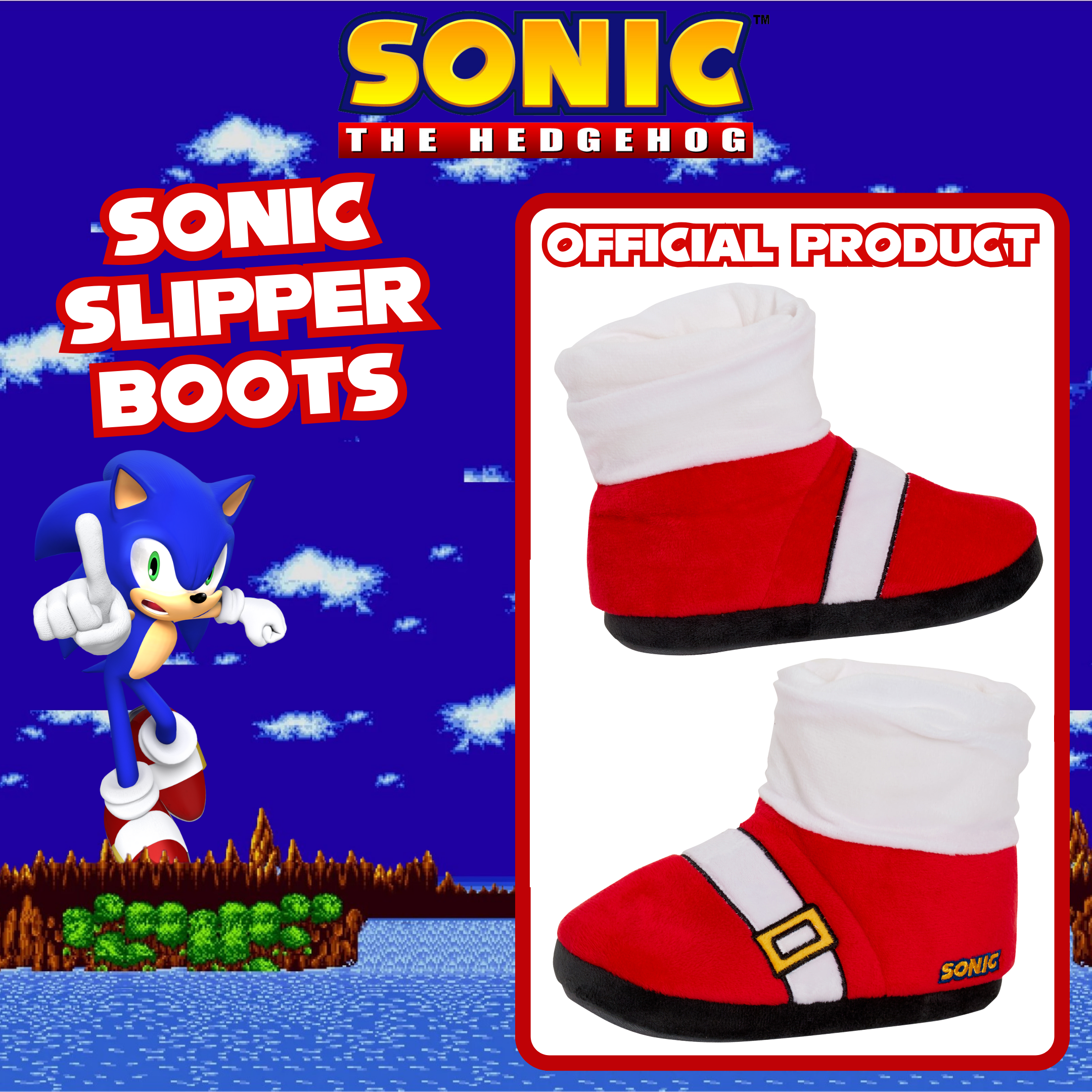 Sonic The Hedgehog Slipper Boots Kids Slippers Dress Up Gamer Fleece House Shoes
