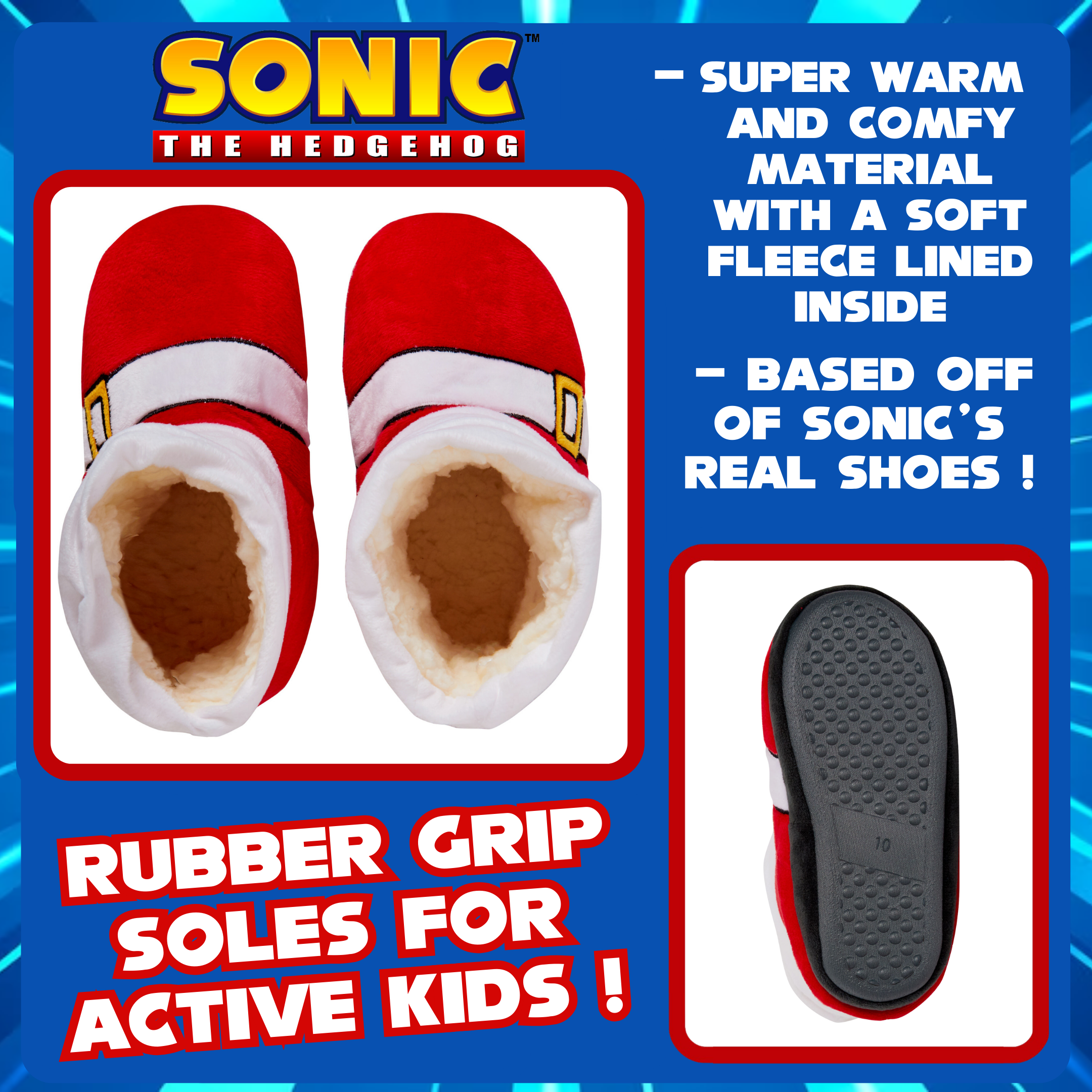 Sonic The Hedgehog Slipper Boots Kids Slippers Dress Up Gamer Fleece House Shoes