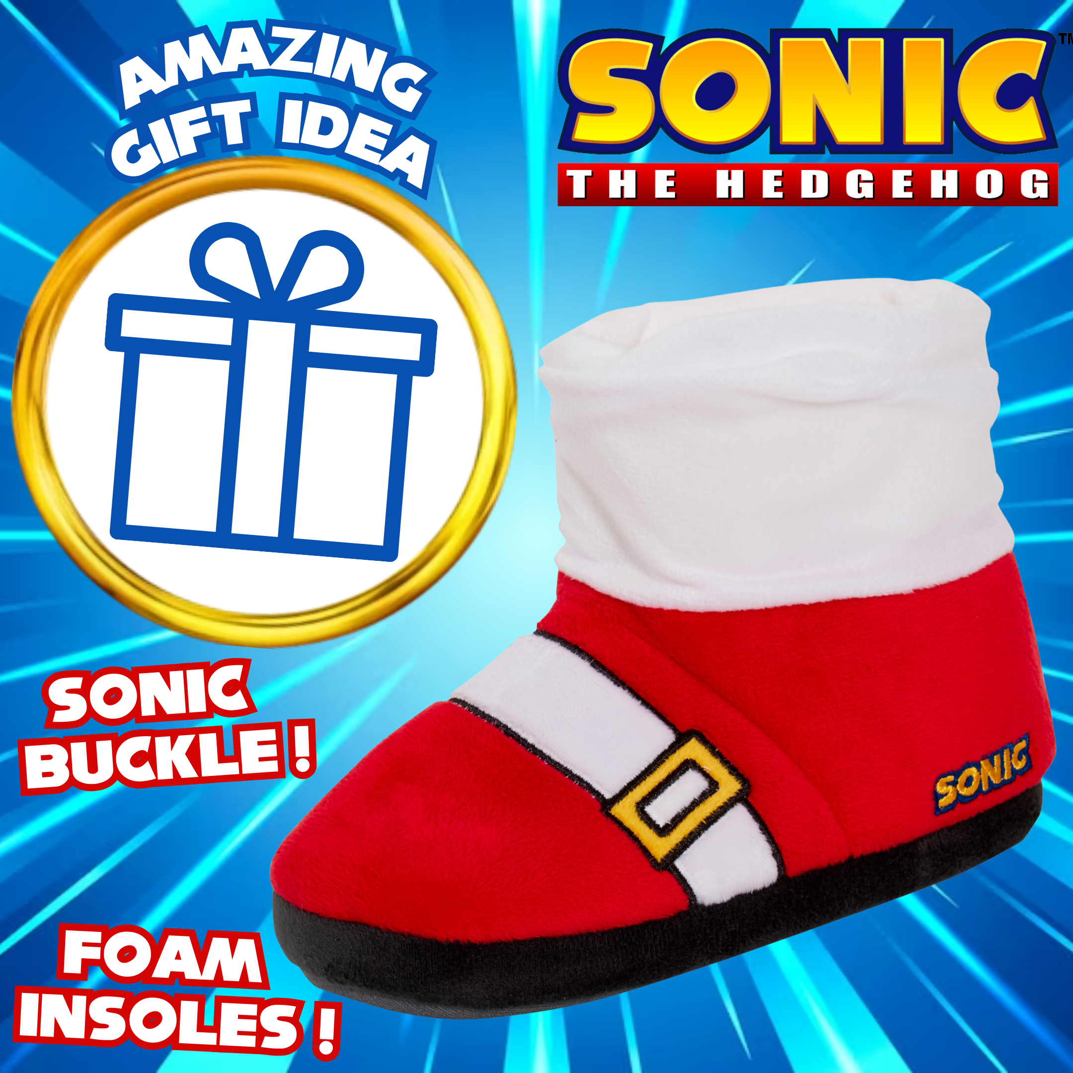 Sonic The Hedgehog Slipper Boots Kids Slippers Dress Up Gamer Fleece House Shoes