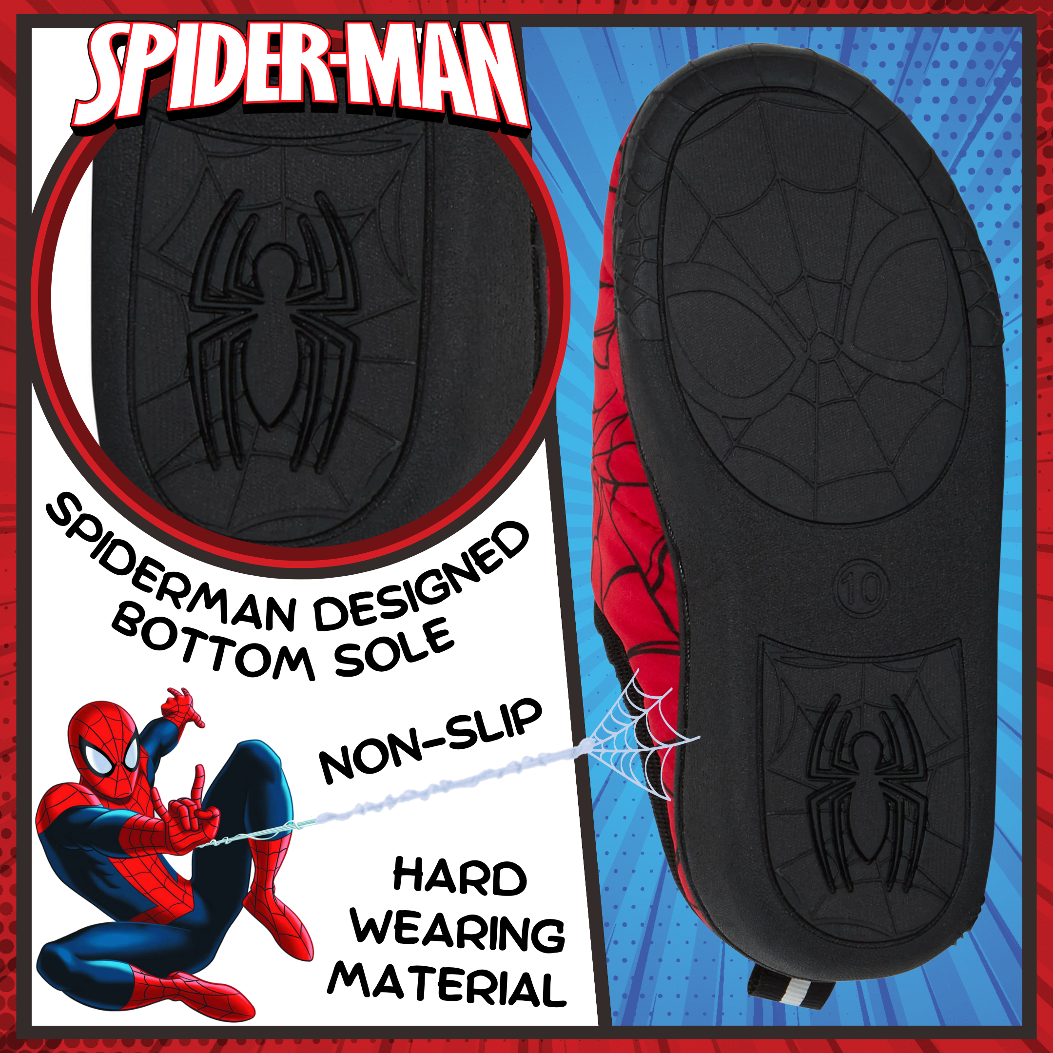 Boys Spider-Man Slippers Kids Marvel Quilted Fleece Lined Slip On House Shoes