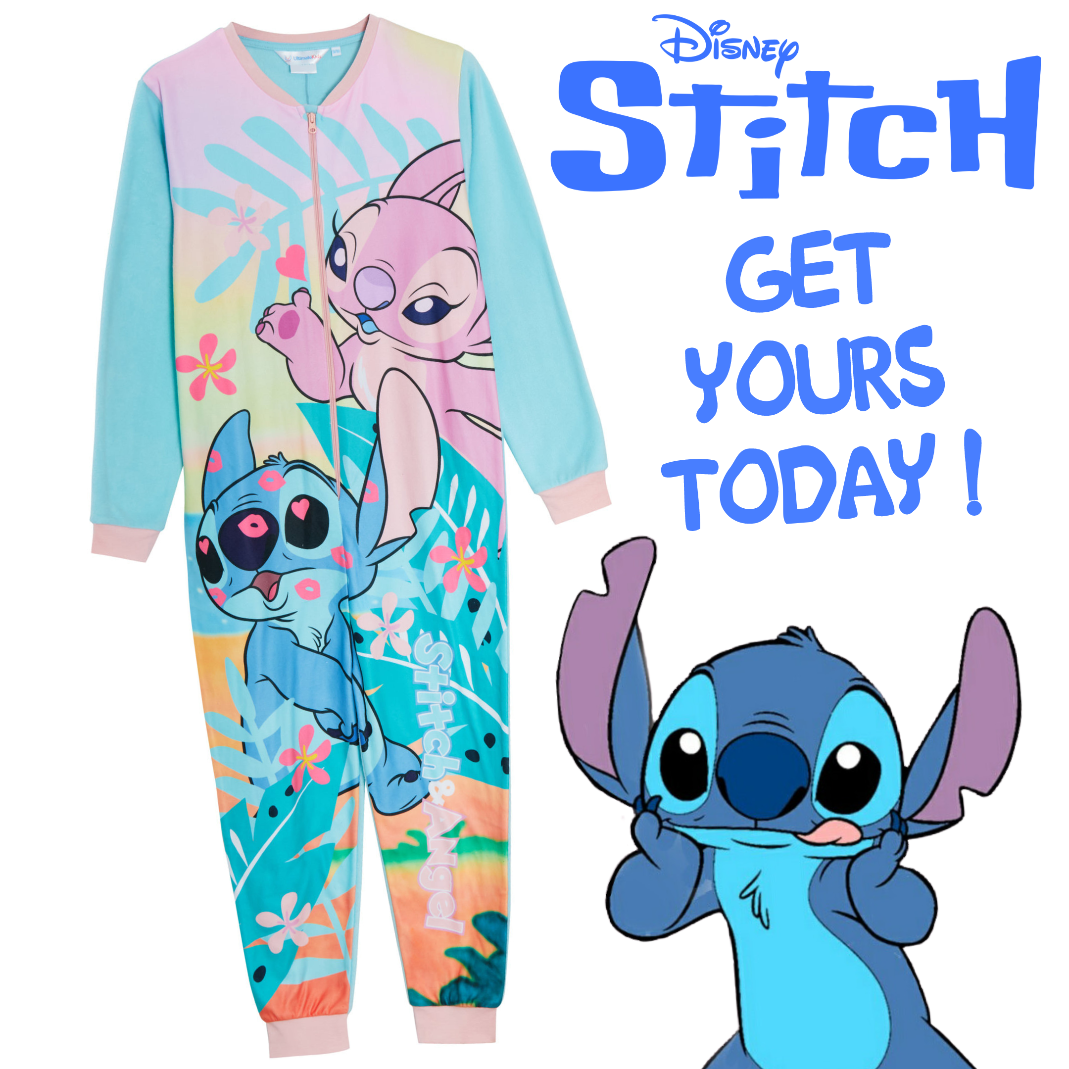 Disney Stitch And Angel Onesie All In One Pyjamas For Kids Lilo Fleece Pjs Nightwear