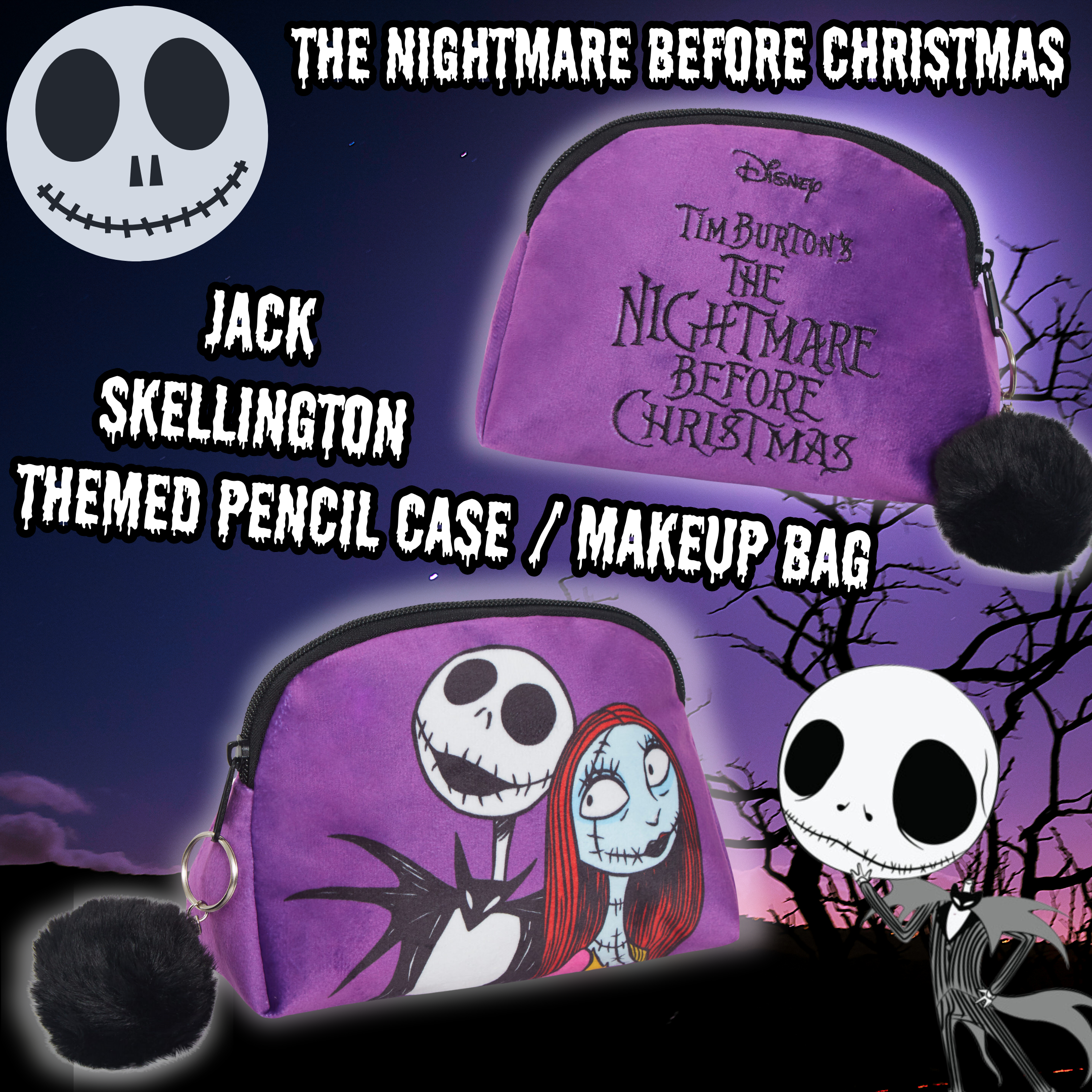 Nightmare Before Christmas Make Up Bag Cosmetic Lined Toiletries Bag Pencil Case