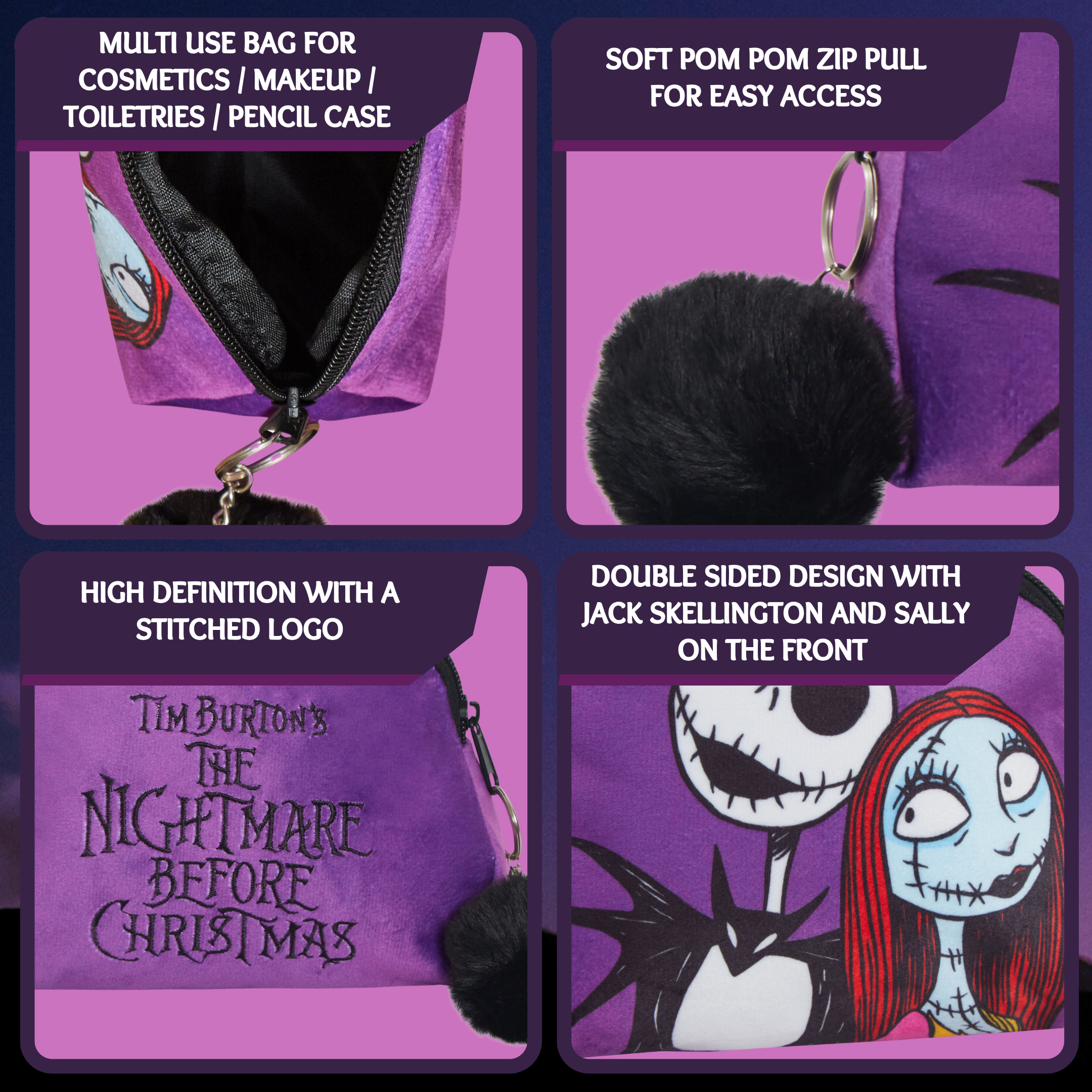 Nightmare Before Christmas Make Up Bag Cosmetic Lined Toiletries Bag Pencil Case