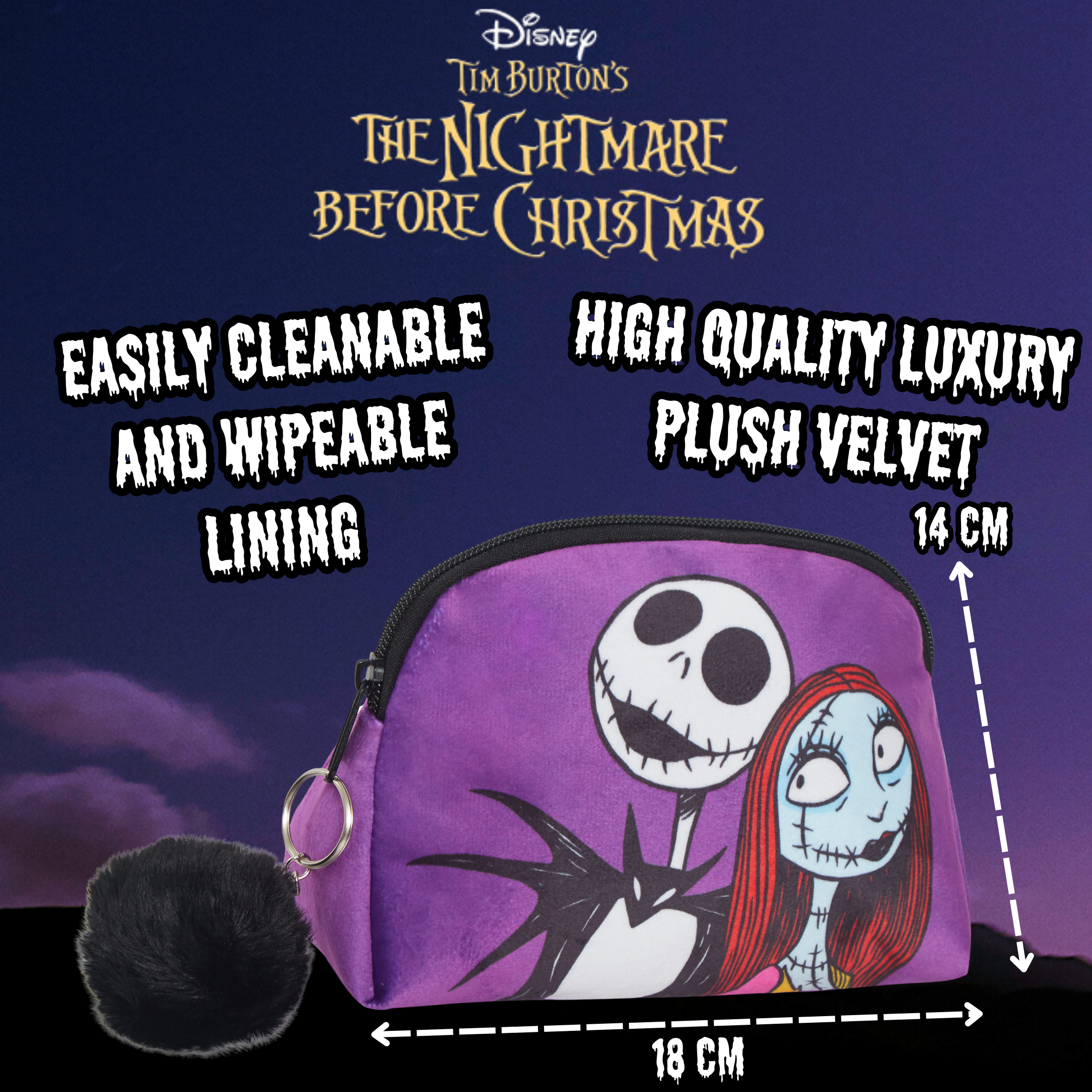 Nightmare Before Christmas Make Up Bag Cosmetic Lined Toiletries Bag Pencil Case