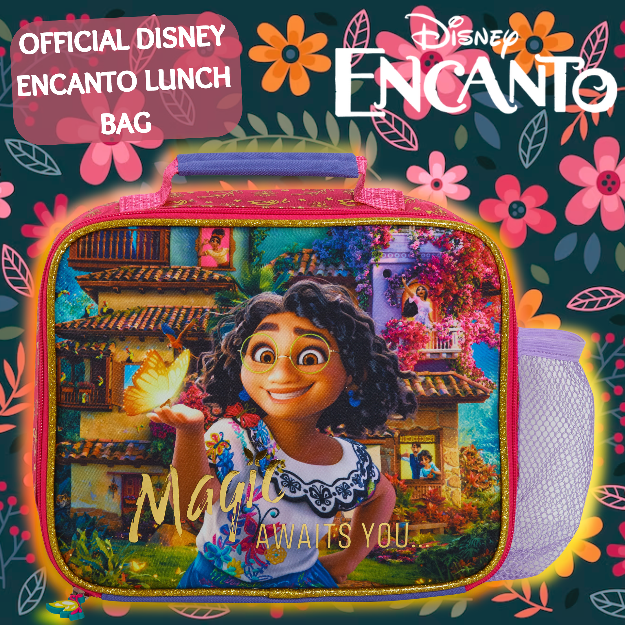 Disney Encanto Lunch Bag Bottle Holder Girls School Insulated Cooler Lunchbox