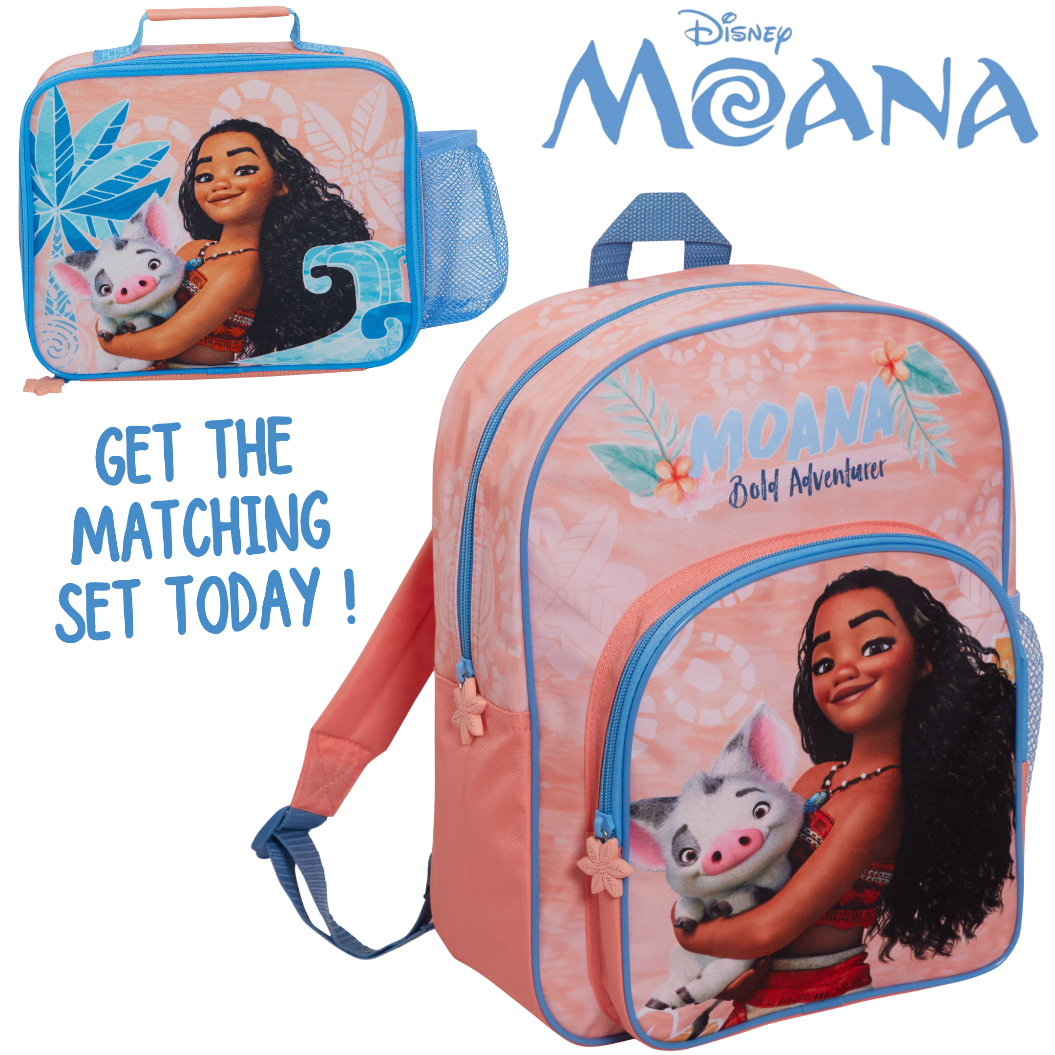 Disney Moana Lunch Bag with Bottle Holder Girls School Insulated Cooler Lunchbox