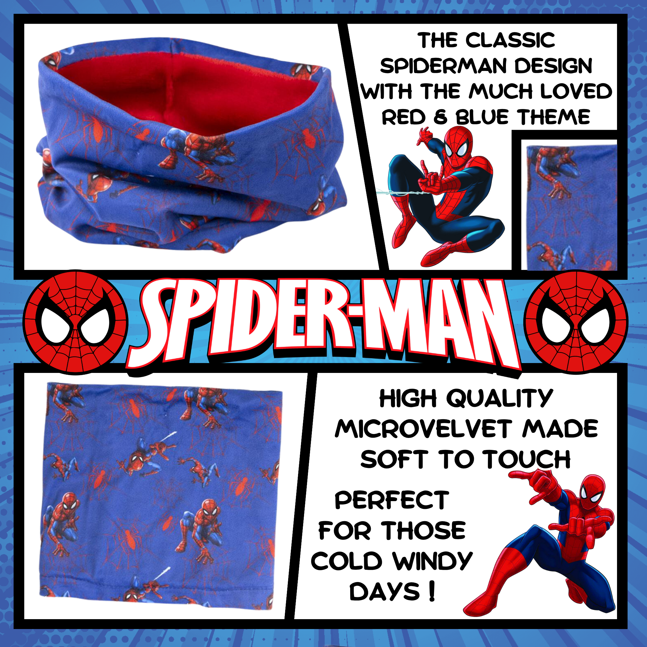 Marvel Spiderman Hat Snood & Gloves Set 3 Pcs Winter Set Bobble Hat Gift Set