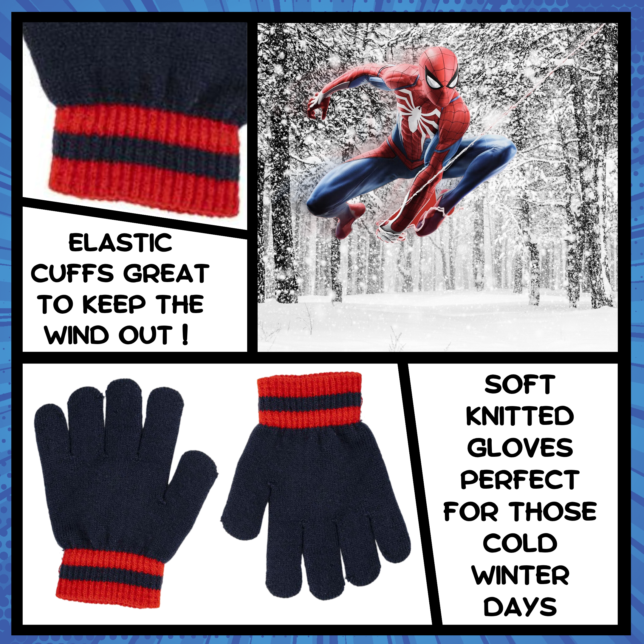 Marvel Spiderman Hat Snood & Gloves Set 3 Pcs Winter Set Bobble Hat Gift Set
