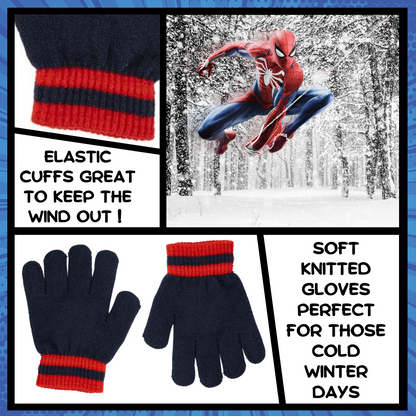 Marvel Spiderman Hat Snood & Gloves Set 3 Pcs Winter Set Bobble Hat Gift Set
