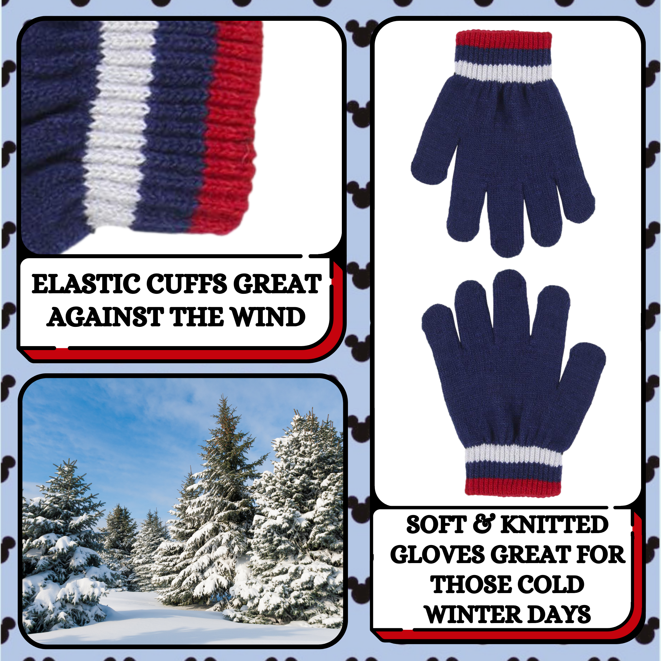 Boys Disney Mickey Mouse 3 Piece Winter Set Bobble Hat + Gloves + Snood Scarf