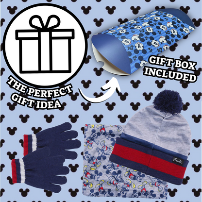 Boys Disney Mickey Mouse 3 Piece Winter Set Bobble Hat + Gloves + Snood Scarf