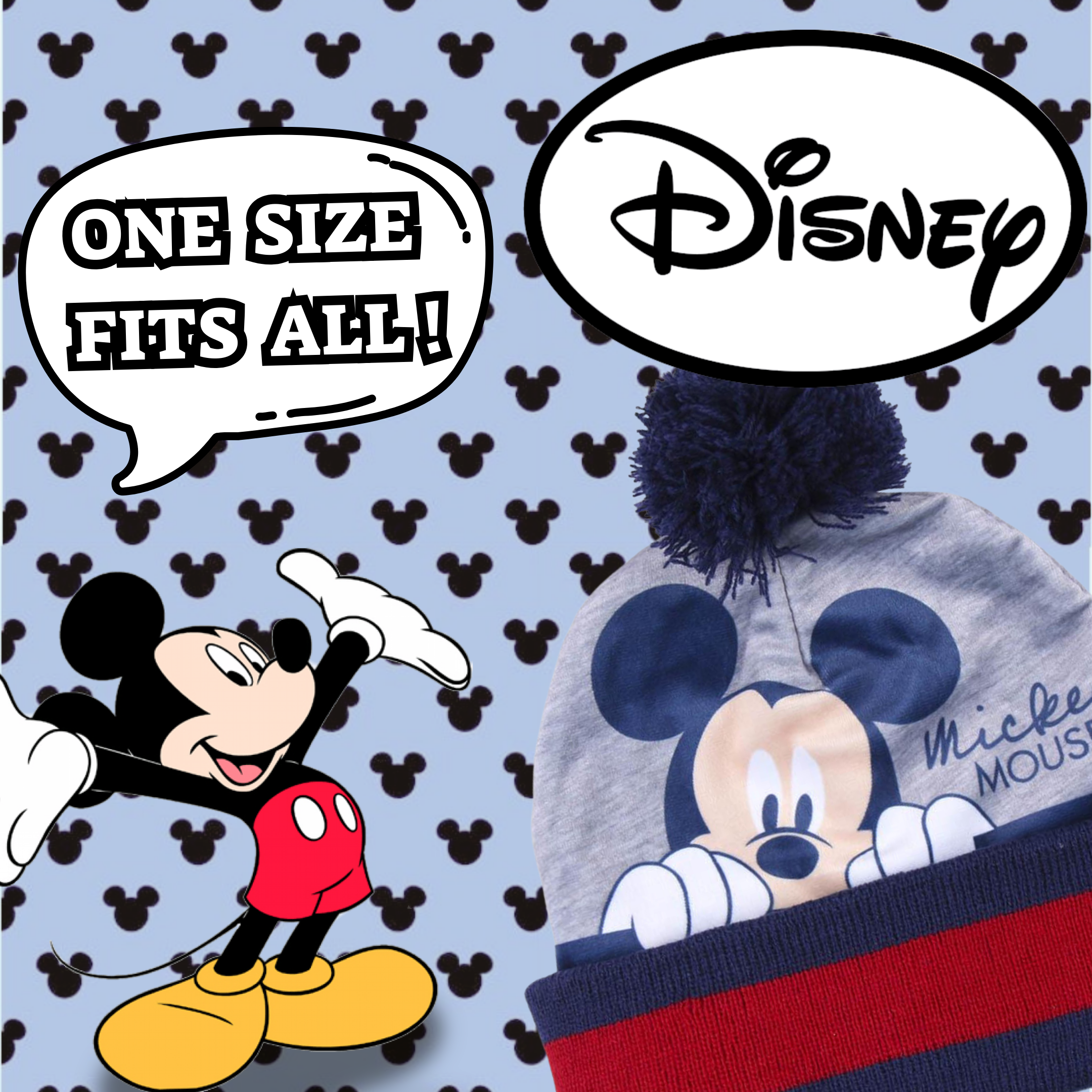 Boys Disney Mickey Mouse 3 Piece Winter Set Bobble Hat + Gloves + Snood Scarf