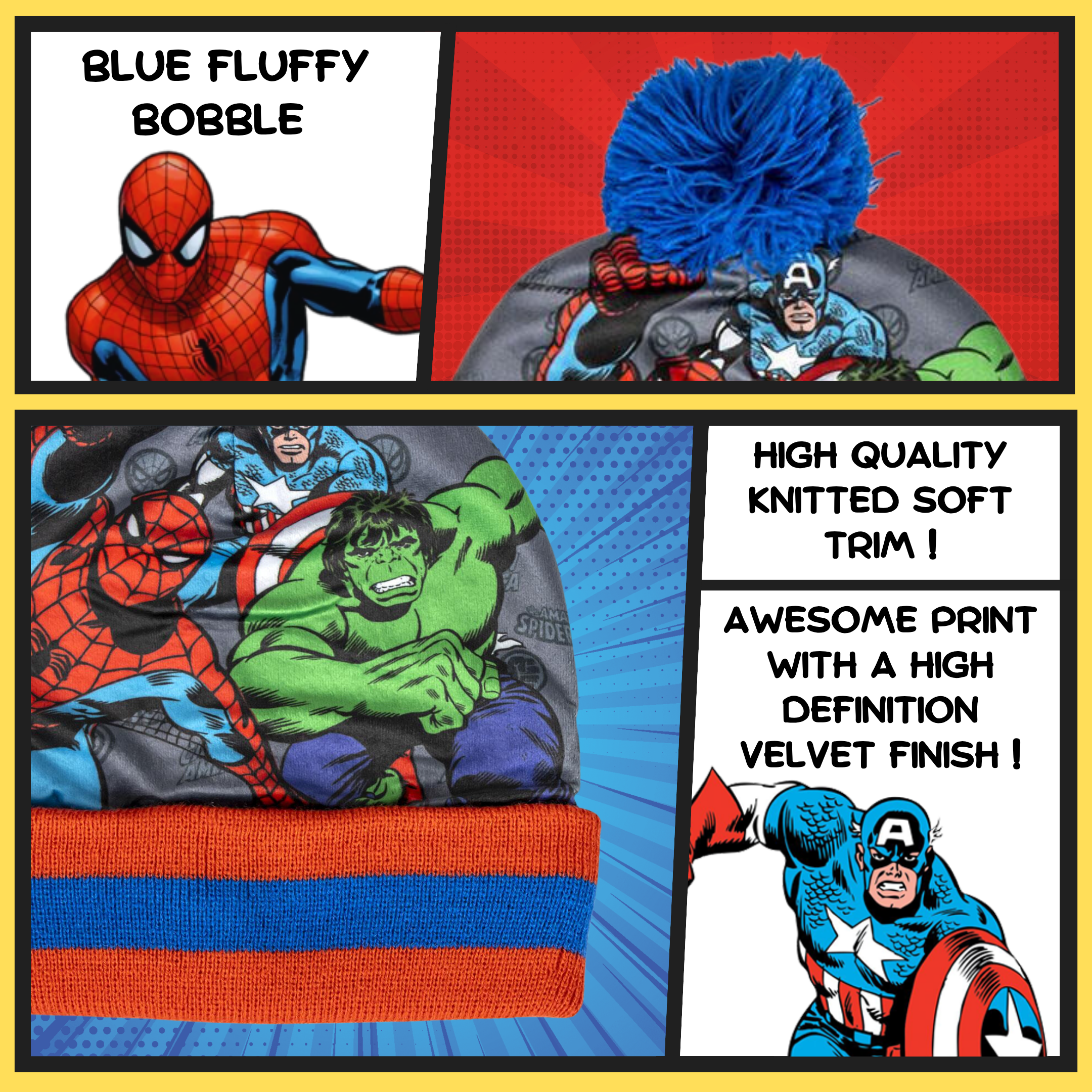Boys Avengers Hat + Snood Scarf + Gloves Winter 3 Piece Set Kids Marvel Gift