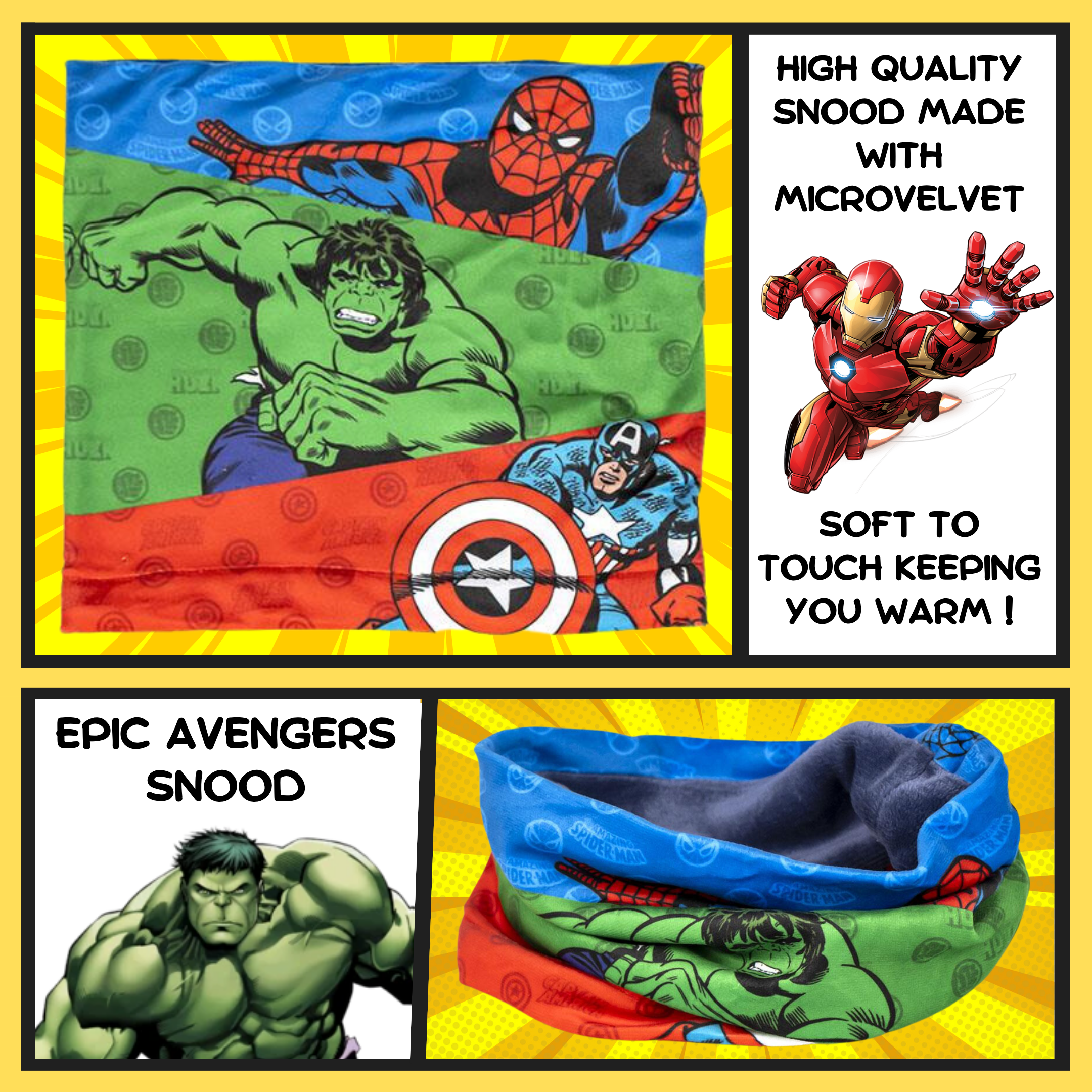 Boys Avengers Hat + Snood Scarf + Gloves Winter 3 Piece Set Kids Marvel Gift