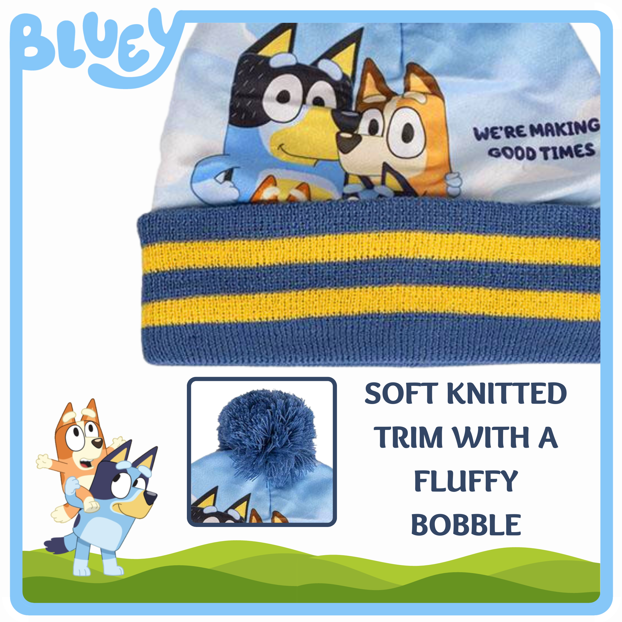 Bluey Bobble Hat  + Snood Scarf + Gloves Set Boys Girls 3 Piece Winter Set Gift